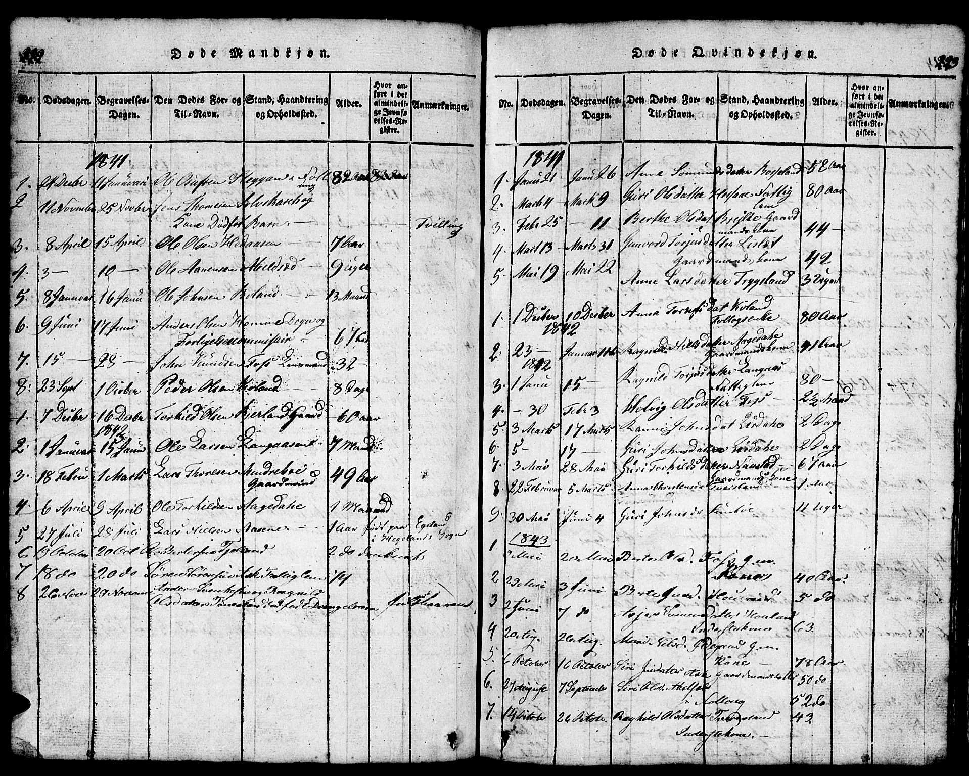 Bjelland sokneprestkontor, SAK/1111-0005/F/Fb/Fba/L0003: Parish register (copy) no. B 3, 1816-1870, p. 222-223