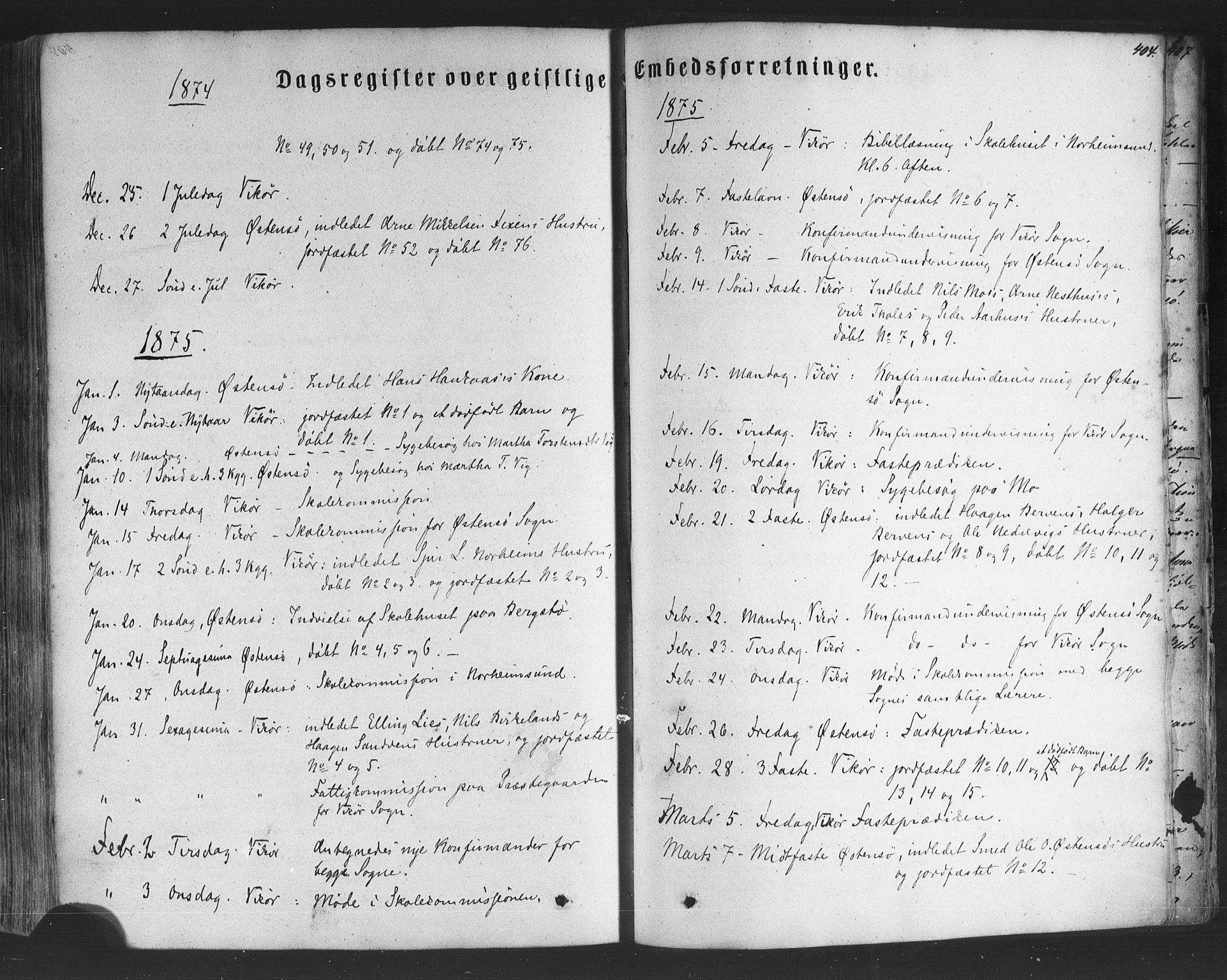 Kvam sokneprestembete, SAB/A-76201/H/Haa: Parish register (official) no. A 9, 1864-1879, p. 404
