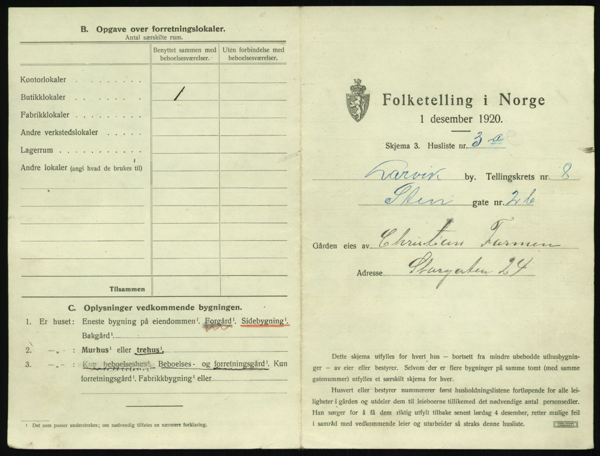 SAKO, 1920 census for Larvik, 1920, p. 1920