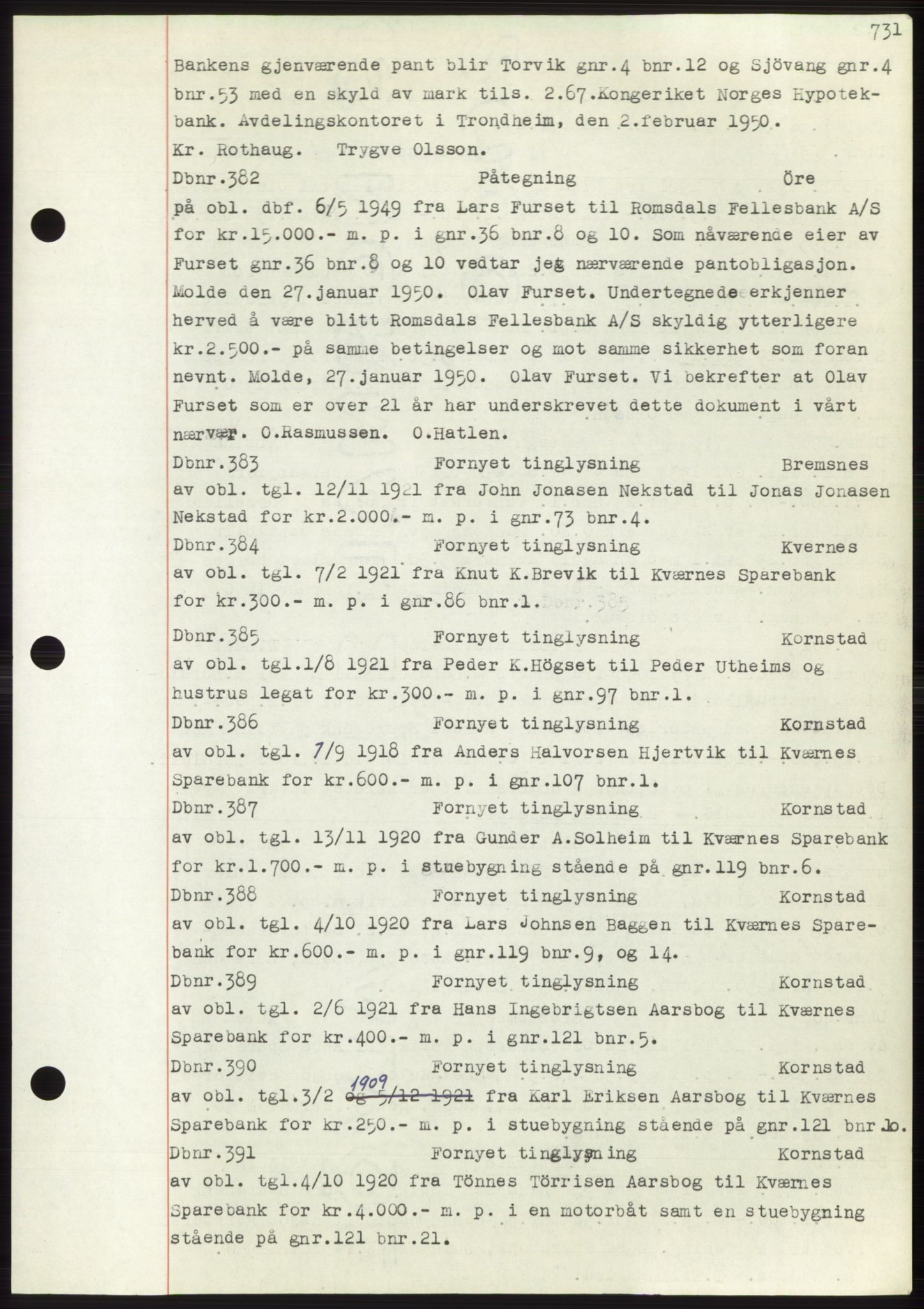 Nordmøre sorenskriveri, SAT/A-4132/1/2/2Ca: Mortgage book no. C82b, 1946-1951, Diary no: : 382/1950