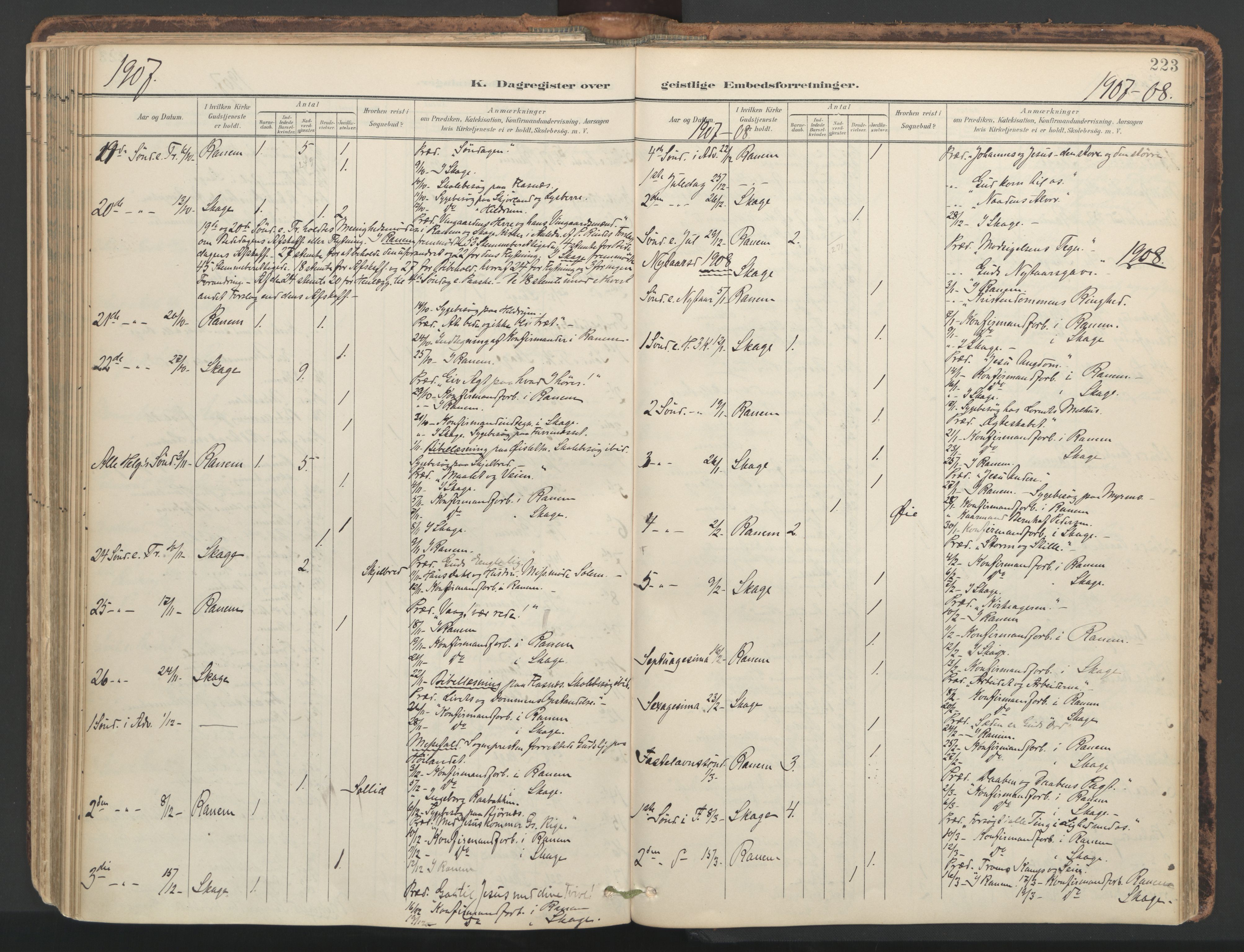 Ministerialprotokoller, klokkerbøker og fødselsregistre - Nord-Trøndelag, SAT/A-1458/764/L0556: Parish register (official) no. 764A11, 1897-1924, p. 223