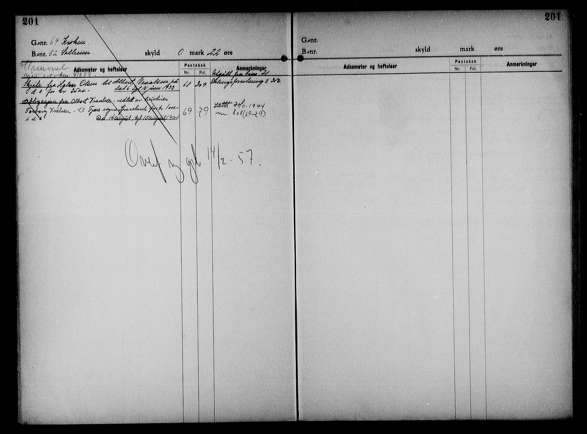 Vestre Nedenes/Sand sorenskriveri, SAK/1221-0010/G/Ga/L0023: Mortgage register no. 16, 1923-1957, p. 201