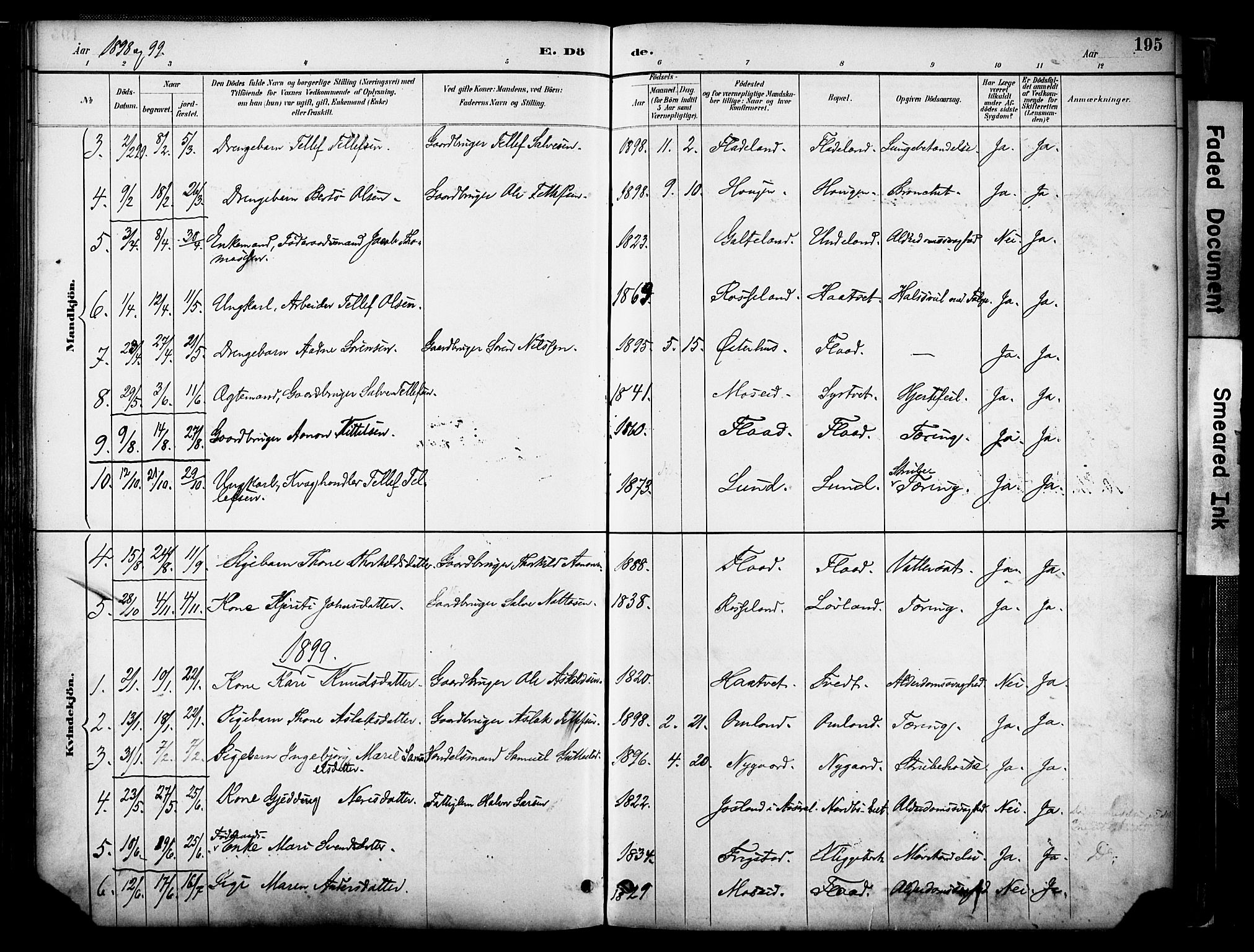 Evje sokneprestkontor, AV/SAK-1111-0008/F/Fa/Faa/L0007: Parish register (official) no. A 7, 1884-1909, p. 195