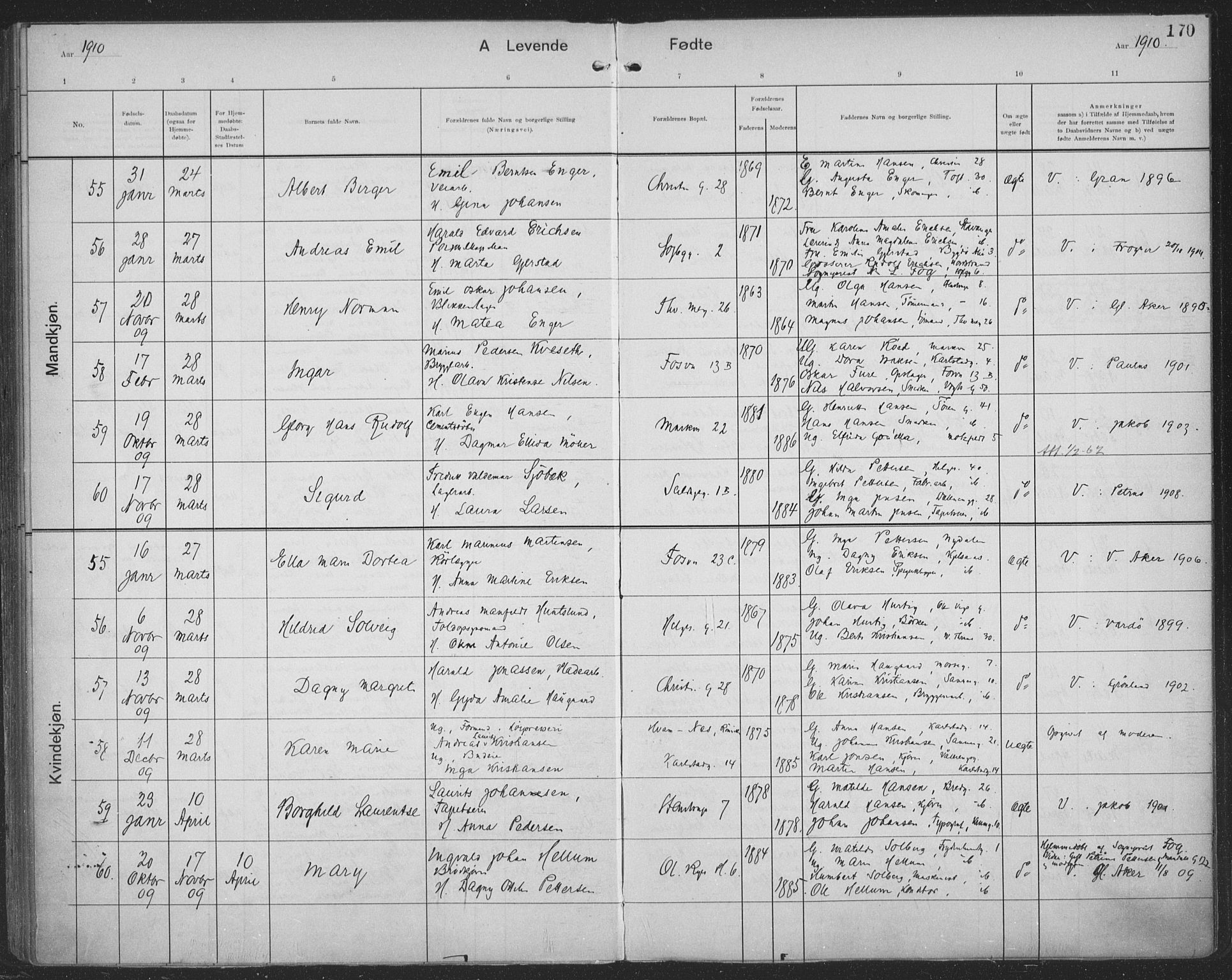 Paulus prestekontor Kirkebøker, AV/SAO-A-10871/F/Fa/L0019: Parish register (official) no. 19, 1906-1911, p. 170
