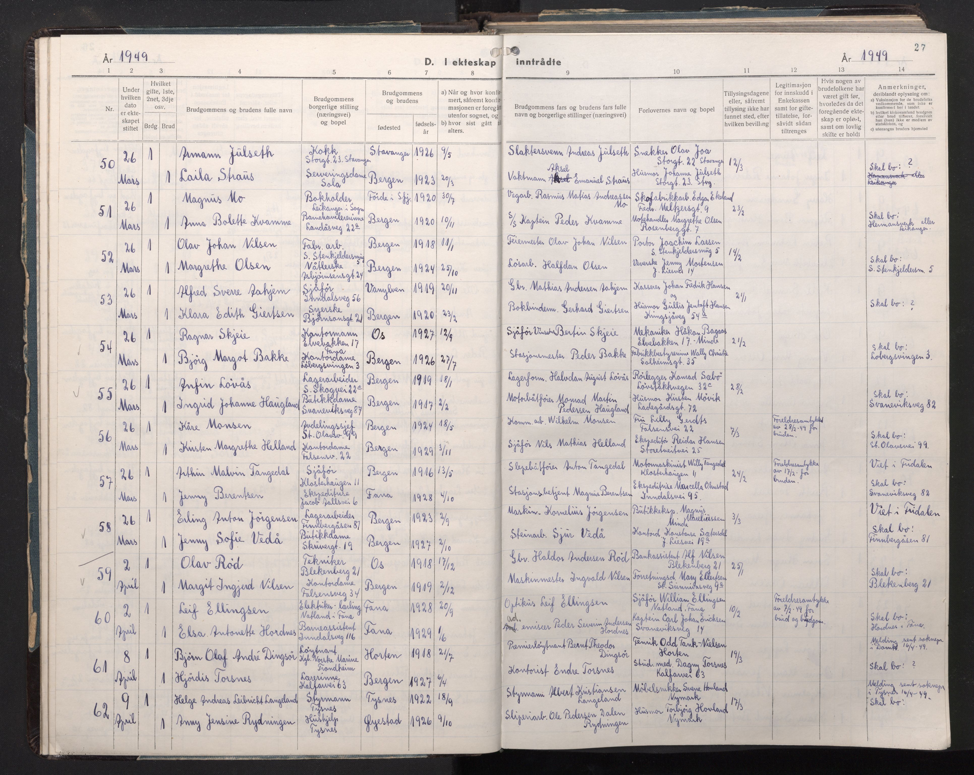 Årstad Sokneprestembete, AV/SAB-A-79301/H/Hab/L0022: Parish register (copy) no. C 4, 1948-1960, p. 26b-27a