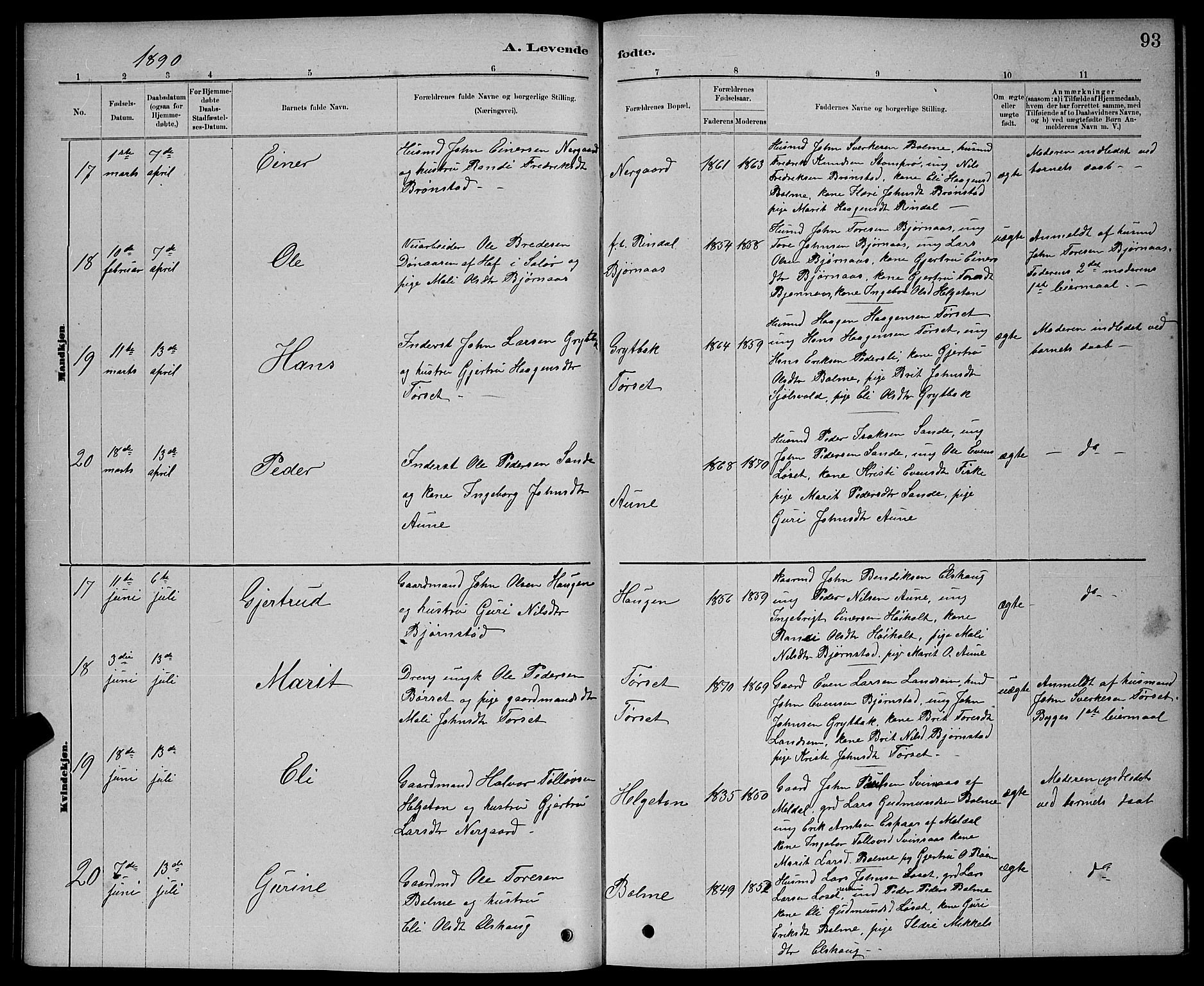 Ministerialprotokoller, klokkerbøker og fødselsregistre - Møre og Romsdal, AV/SAT-A-1454/598/L1077: Parish register (copy) no. 598C02, 1879-1891, p. 93