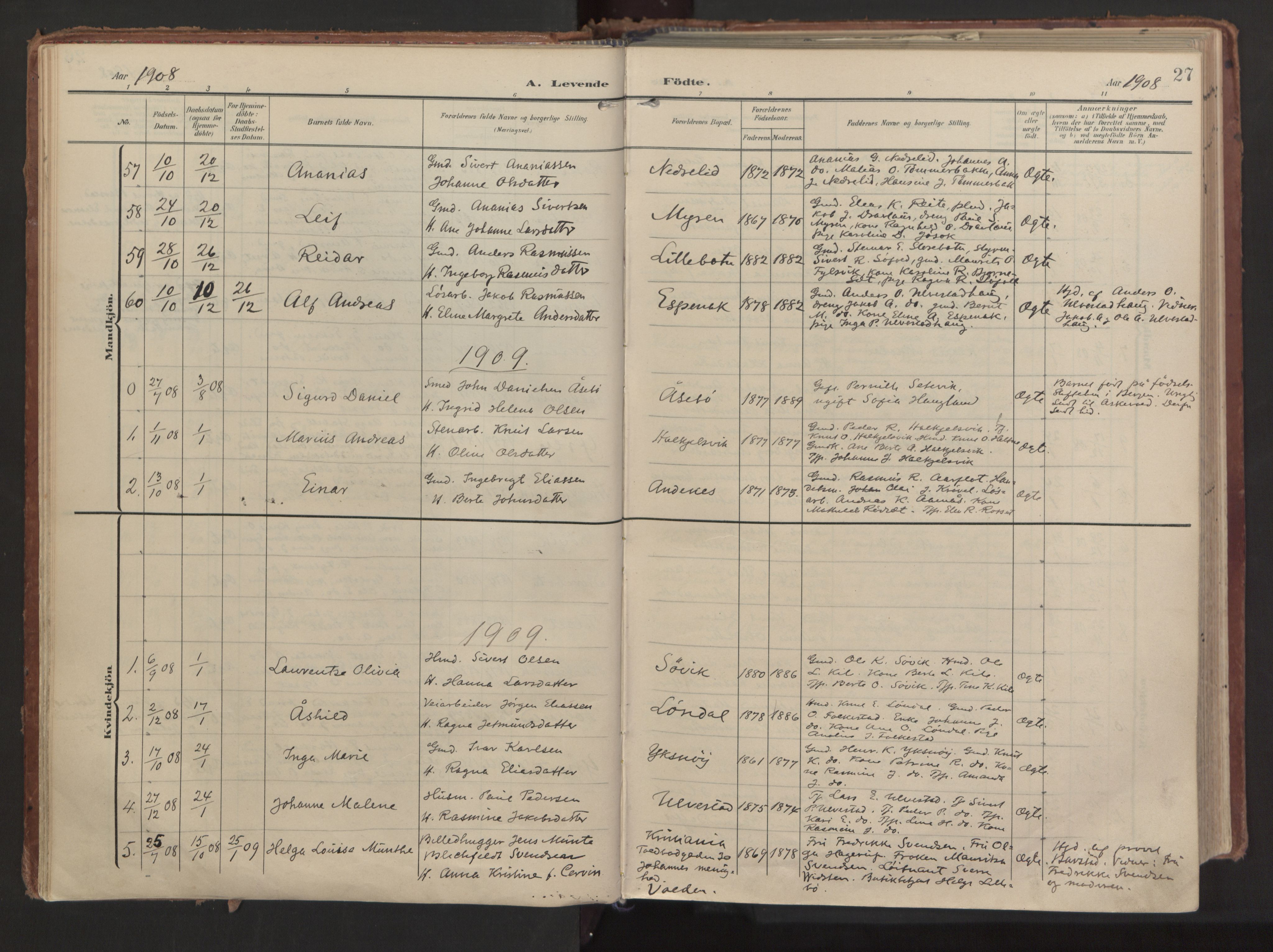 Ministerialprotokoller, klokkerbøker og fødselsregistre - Møre og Romsdal, AV/SAT-A-1454/511/L0144: Parish register (official) no. 511A11, 1906-1923, p. 27