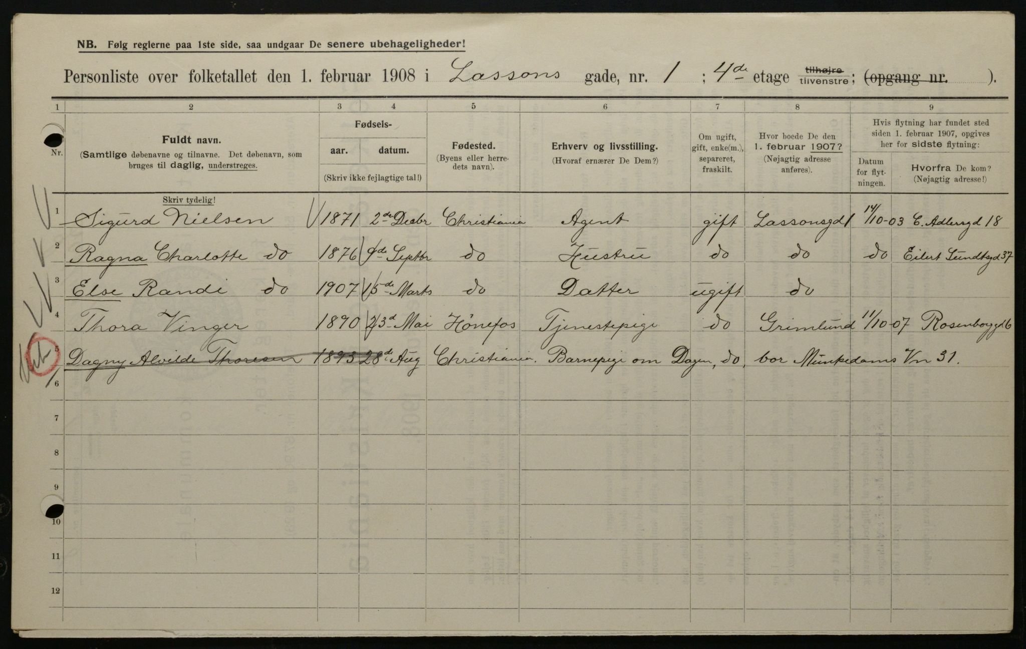 OBA, Municipal Census 1908 for Kristiania, 1908, p. 51333