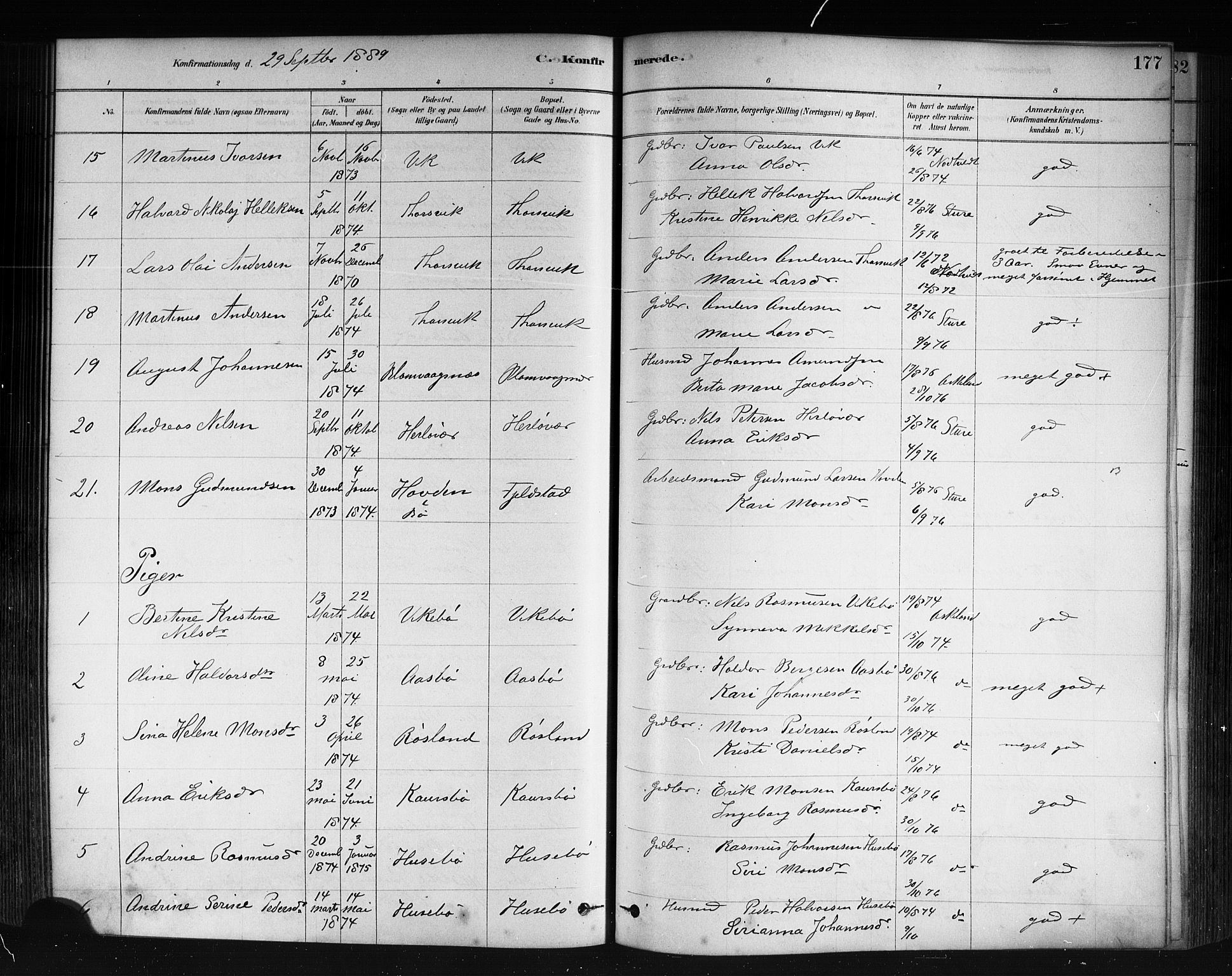 Herdla Sokneprestembete, AV/SAB-A-75701/H/Haa: Parish register (official) no. A 3, 1878-1890, p. 177