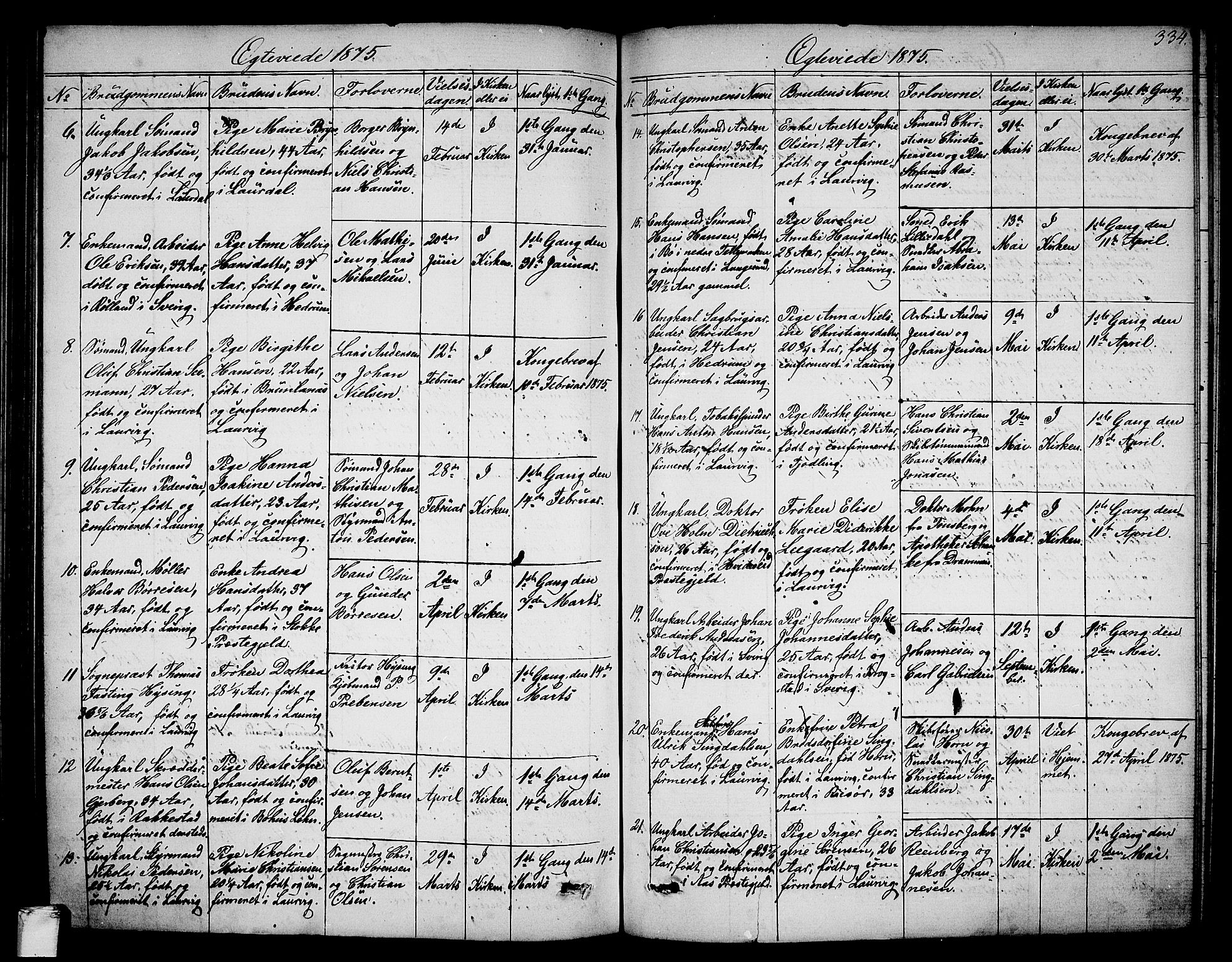Larvik kirkebøker, SAKO/A-352/G/Ga/L0004: Parish register (copy) no. I 4, 1871-1888, p. 334