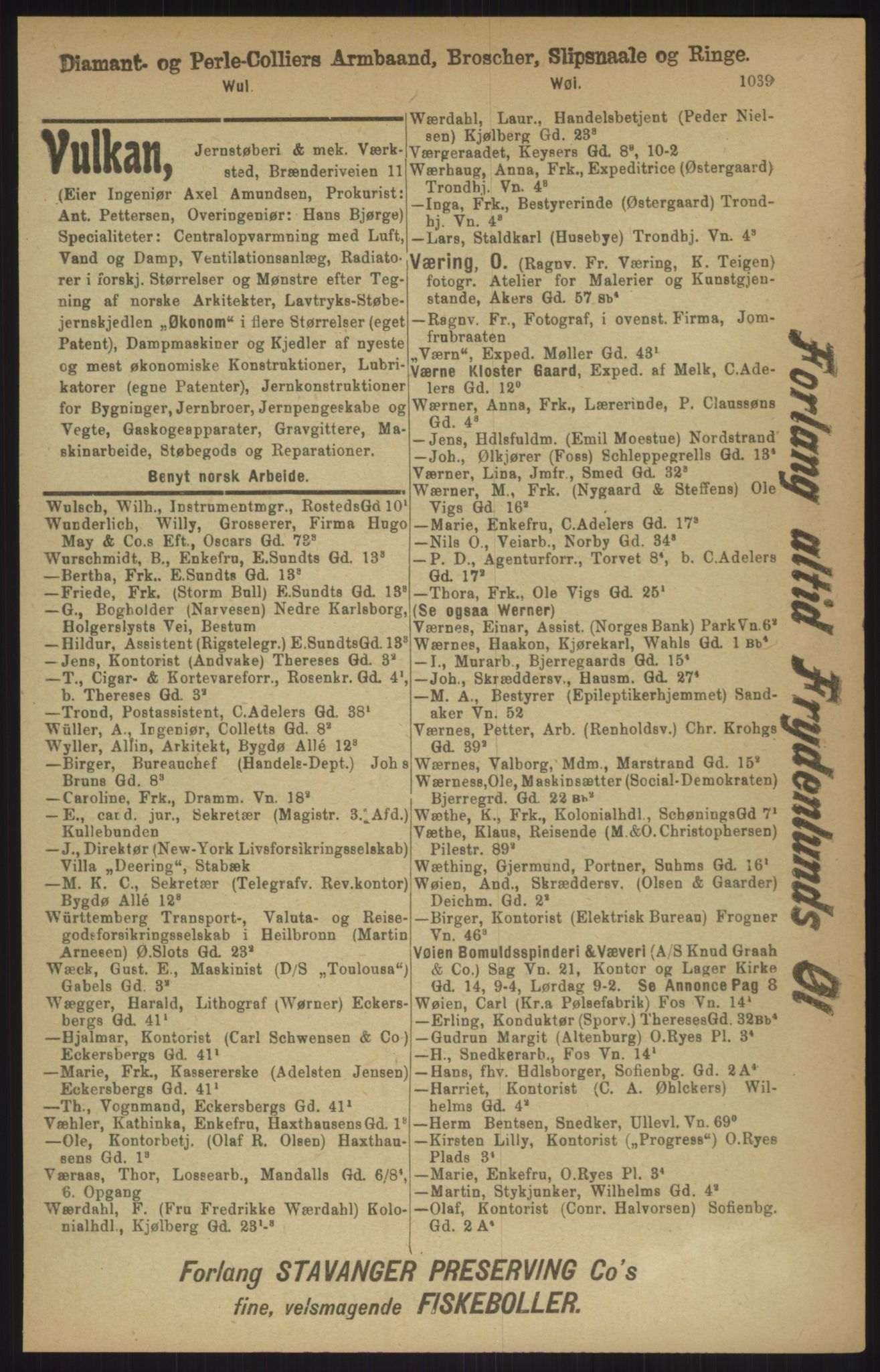 Kristiania/Oslo adressebok, PUBL/-, 1911, p. 1039