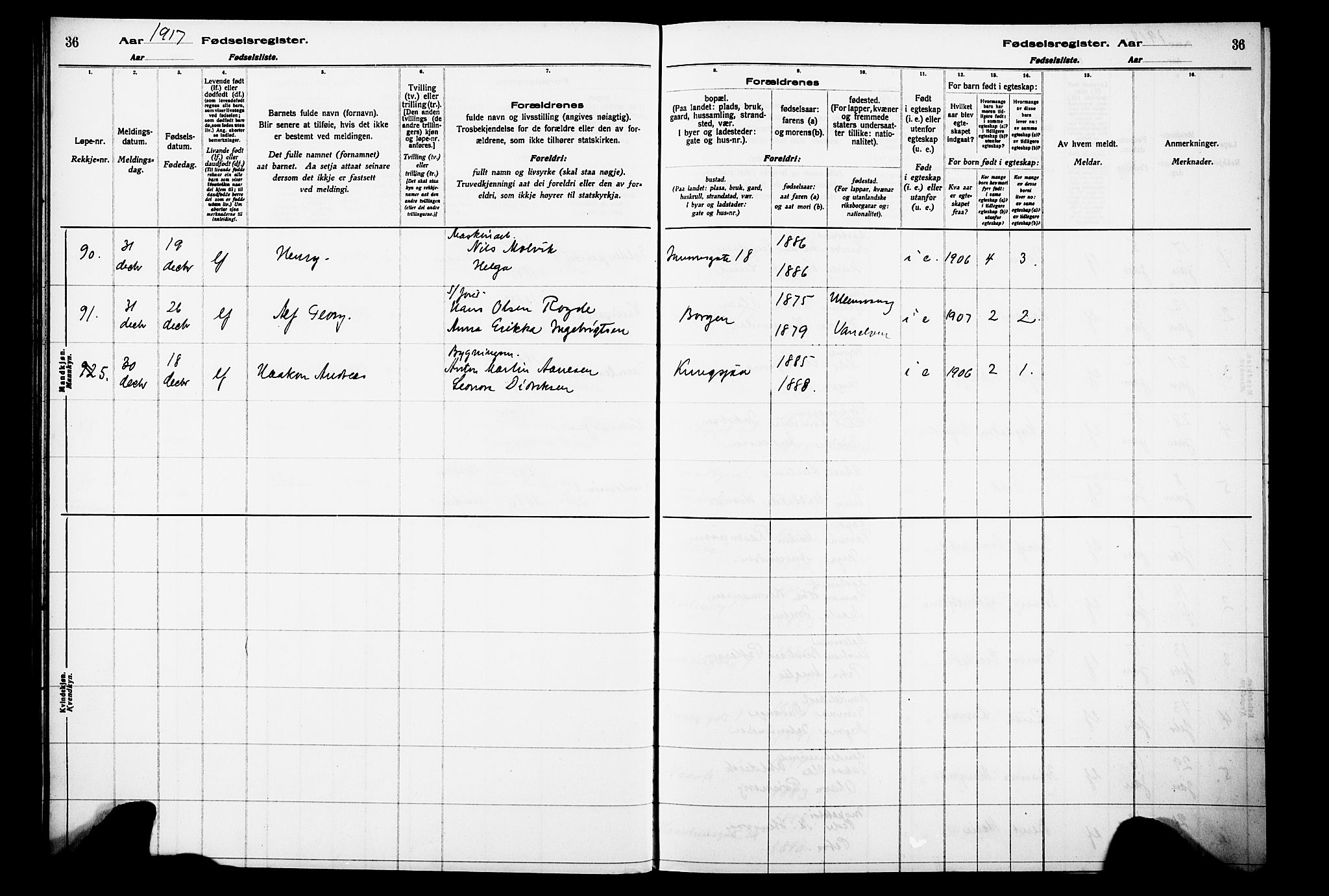 Laksevåg Sokneprestembete, AV/SAB-A-76501/I/Id/L00A1: Birth register no. A 1, 1916-1926, p. 36