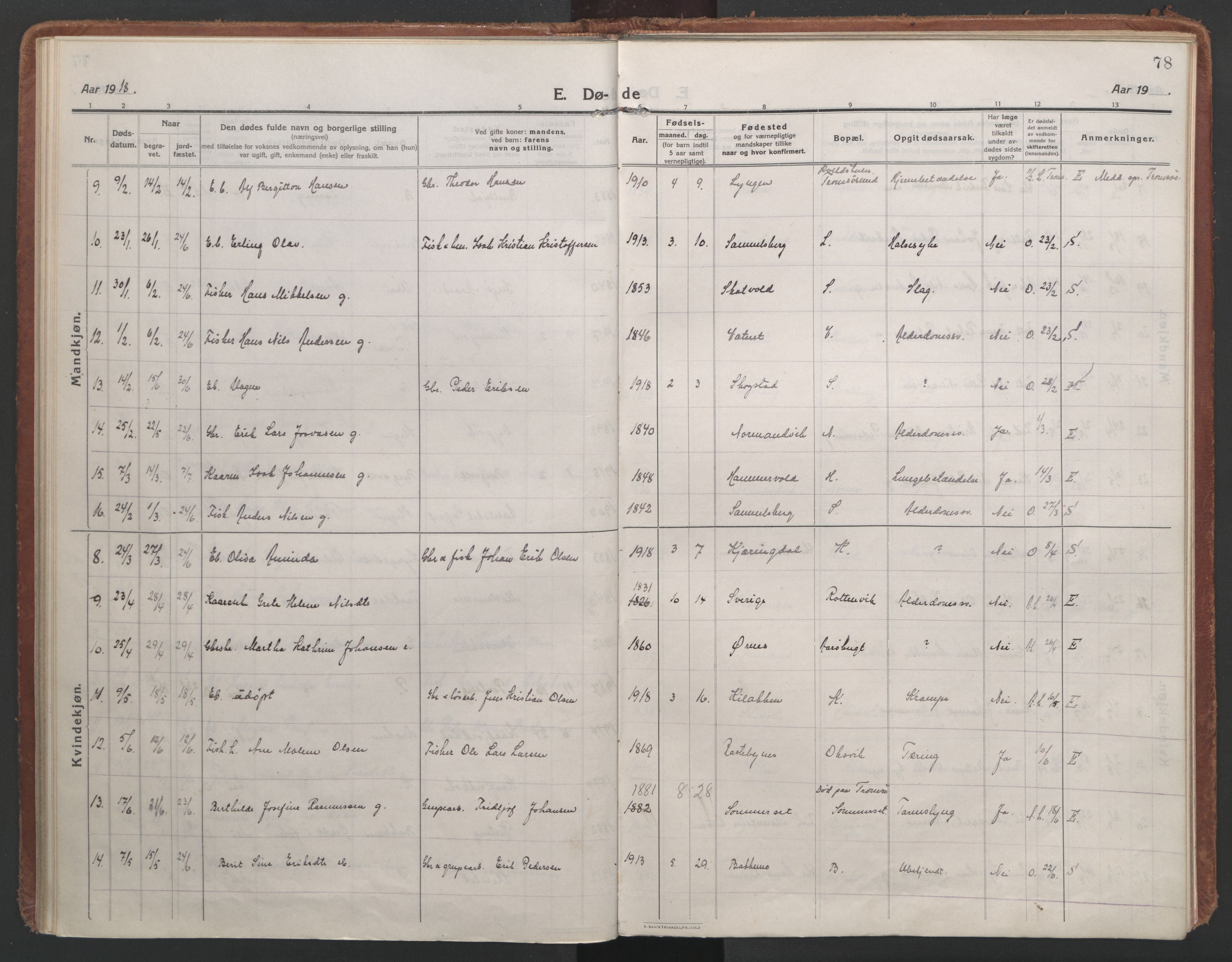 Lyngen sokneprestembete, AV/SATØ-S-1289/H/He/Hea/L0013kirke: Parish register (official) no. 13, 1914-1923, p. 78