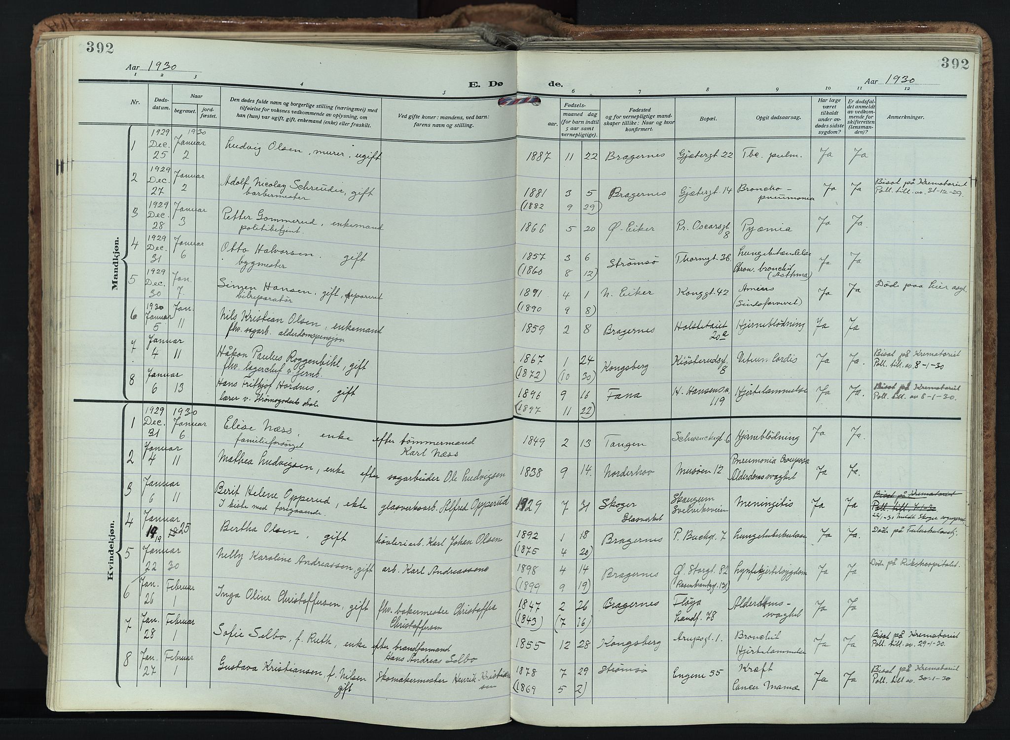 Bragernes kirkebøker, SAKO/A-6/F/Fb/L0011: Parish register (official) no. II 11, 1922-1945, p. 392