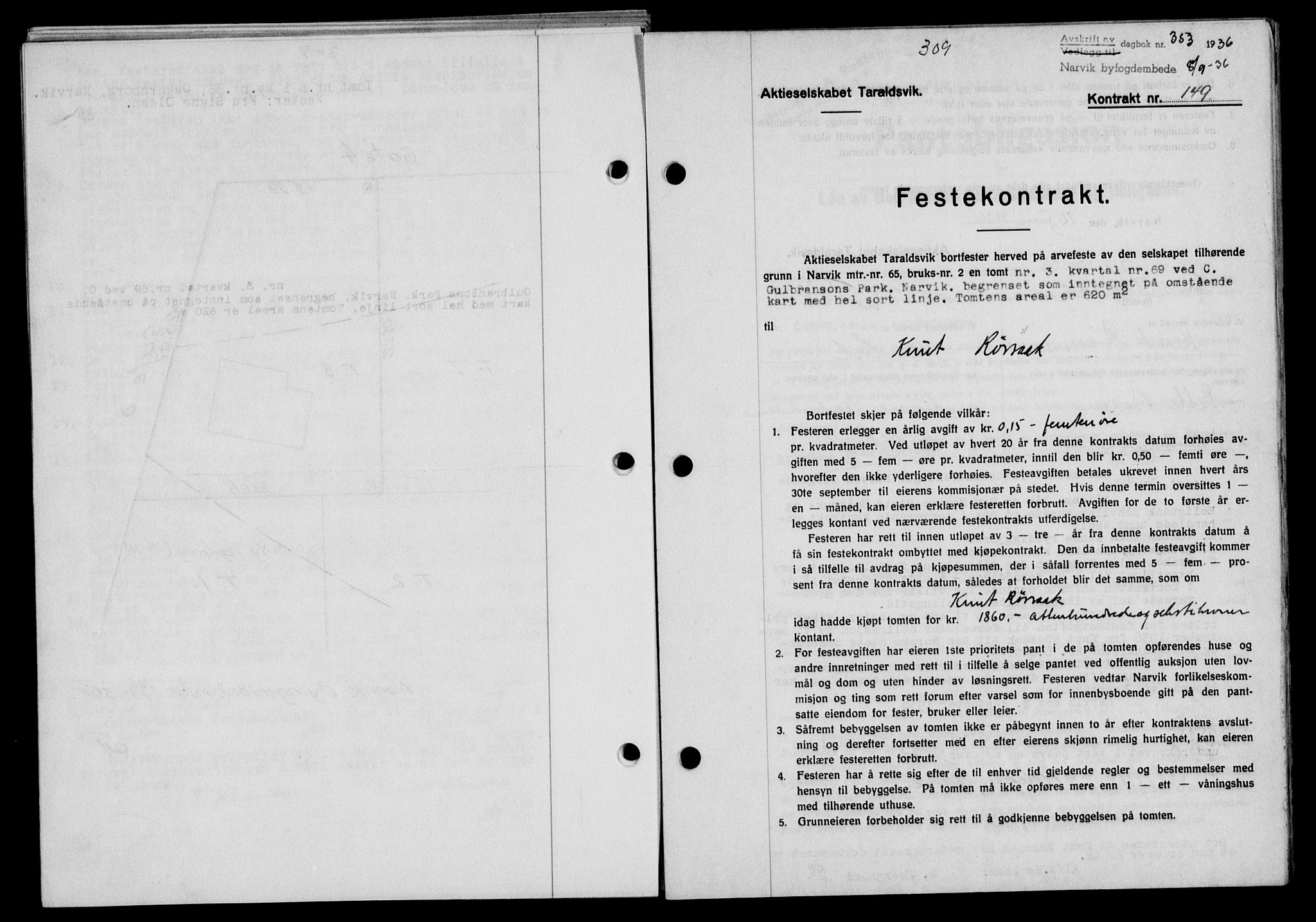 Narvik sorenskriveri, SAT/A-0002/1/2/2C/2Ca/L0011: Mortgage book no. 14, 1935-1937, Deed date: 08.09.1936