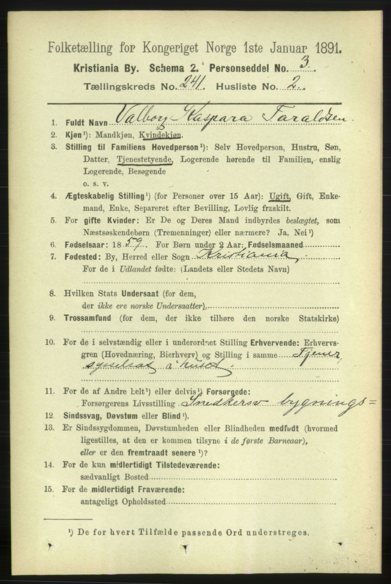 RA, 1891 census for 0301 Kristiania, 1891, p. 141623