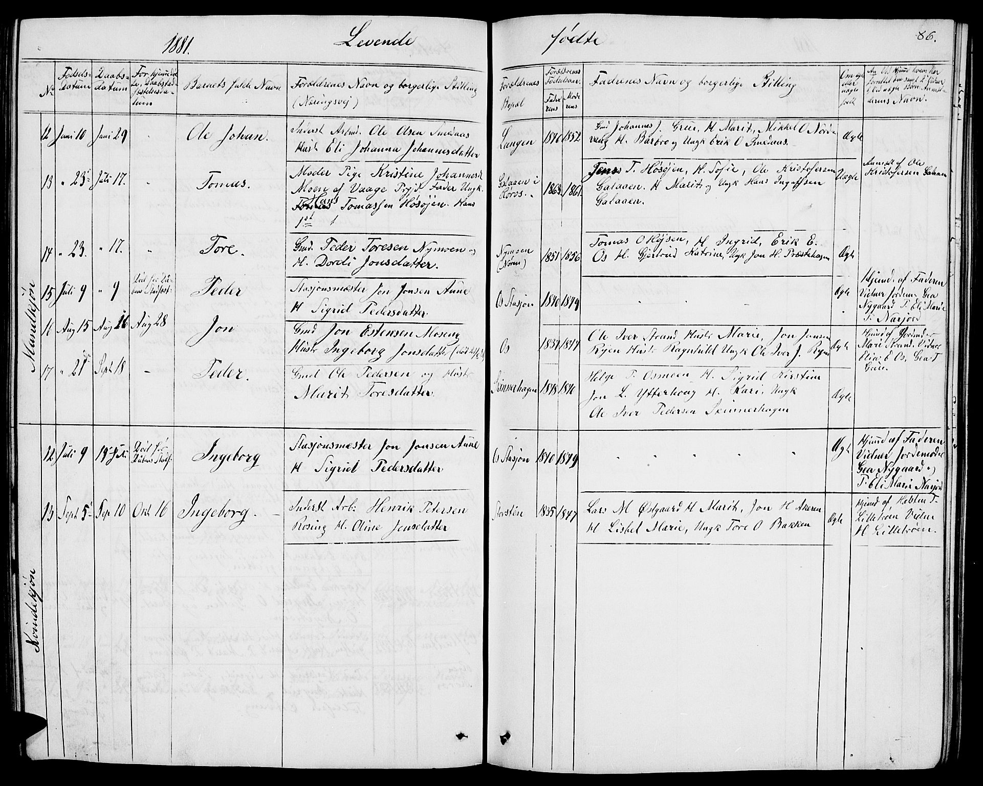 Tolga prestekontor, AV/SAH-PREST-062/L/L0004: Parish register (copy) no. 4, 1845-1887, p. 86