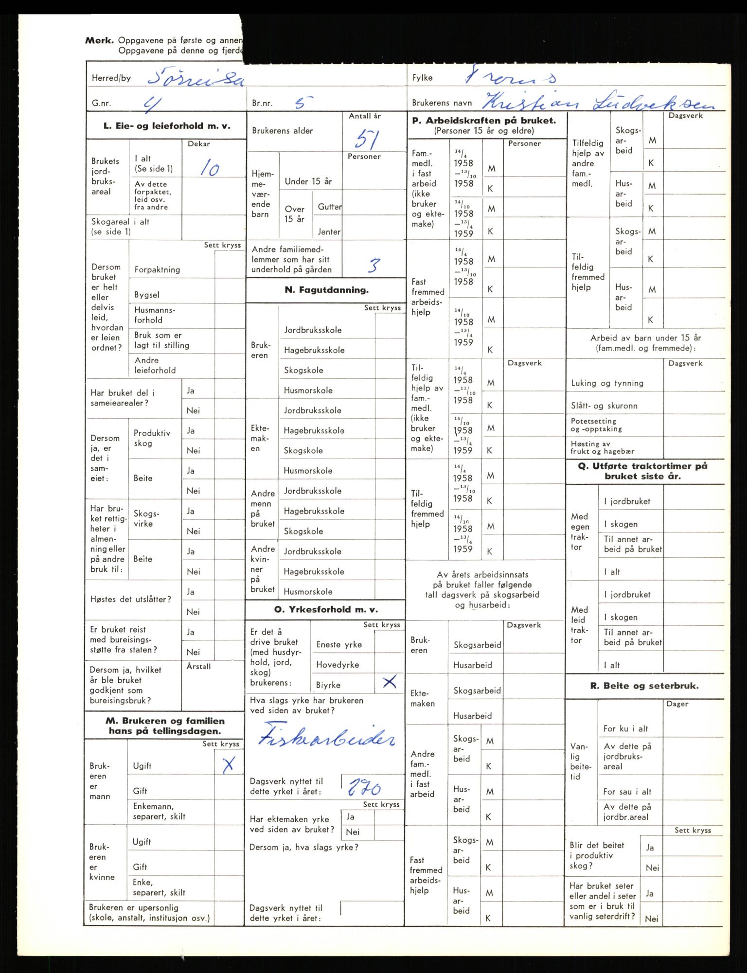 Statistisk sentralbyrå, Næringsøkonomiske emner, Jordbruk, skogbruk, jakt, fiske og fangst, AV/RA-S-2234/G/Gd/L0656: Troms: 1924 Målselv (kl. 0-3) og 1925 Sørreisa, 1959, p. 1407