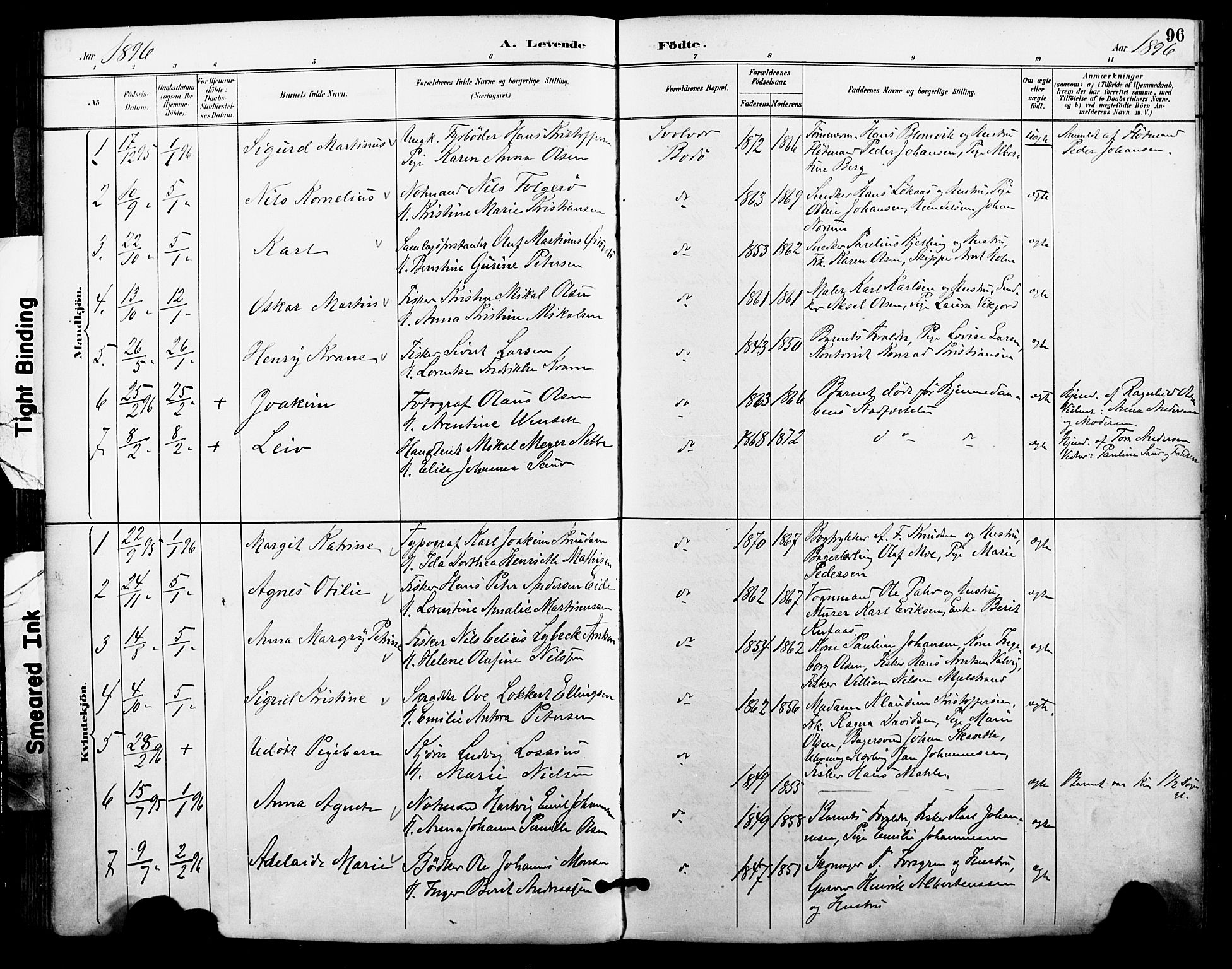 Ministerialprotokoller, klokkerbøker og fødselsregistre - Nordland, SAT/A-1459/801/L0010: Parish register (official) no. 801A10, 1888-1899, p. 96