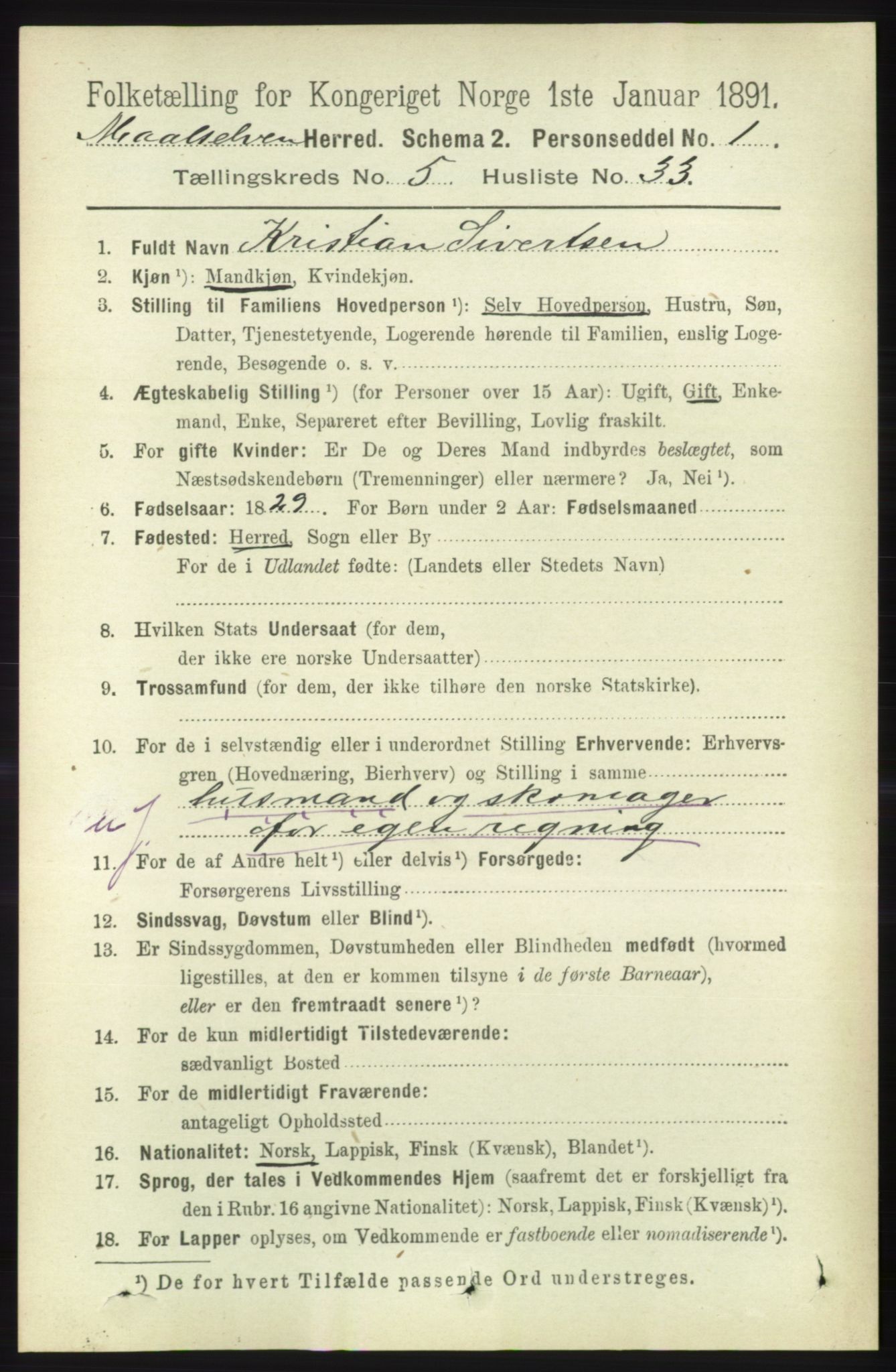 RA, 1891 census for 1924 Målselv, 1891, p. 1832