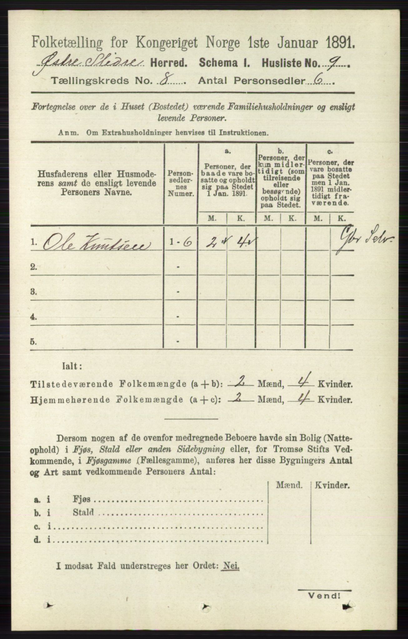 RA, 1891 census for 0544 Øystre Slidre, 1891, p. 2470