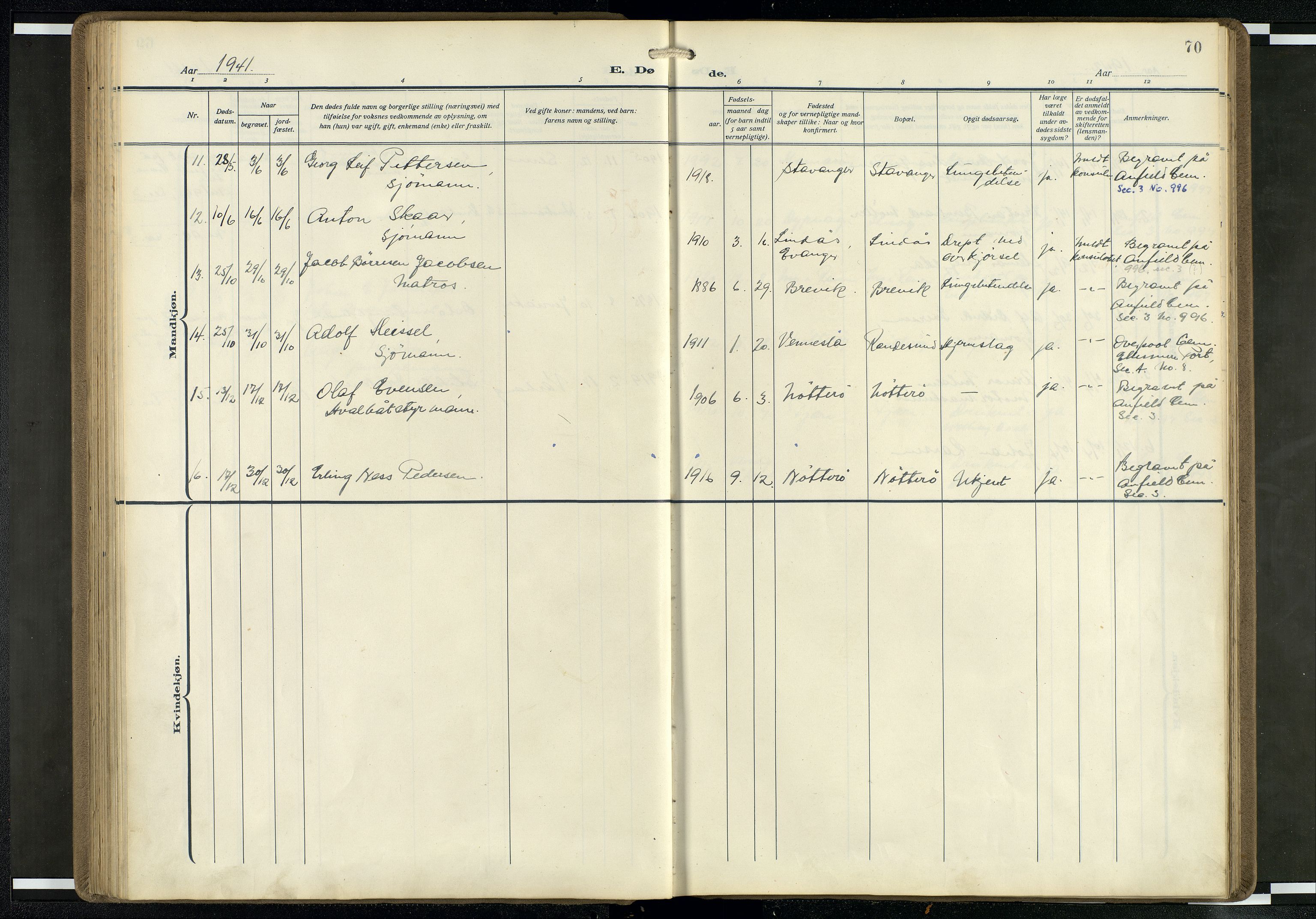 Den norske sjømannsmisjon i utlandet/Mersey-havnene (Liverpool), AV/SAB-SAB/PA-0104/H/Ha/L0001: Parish register (official) no. A 1, 1919-1954, p. 69b-70a