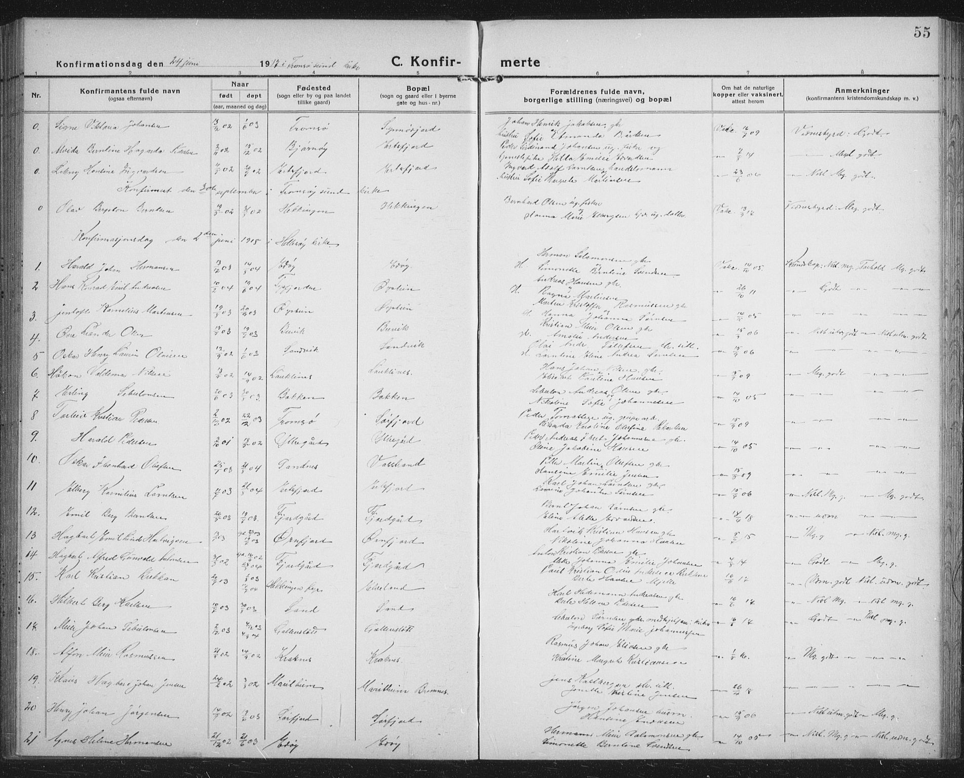 Lenvik sokneprestembete, SATØ/S-1310/H/Ha/Hab/L0023klokker: Parish register (copy) no. 23, 1918-1936, p. 55