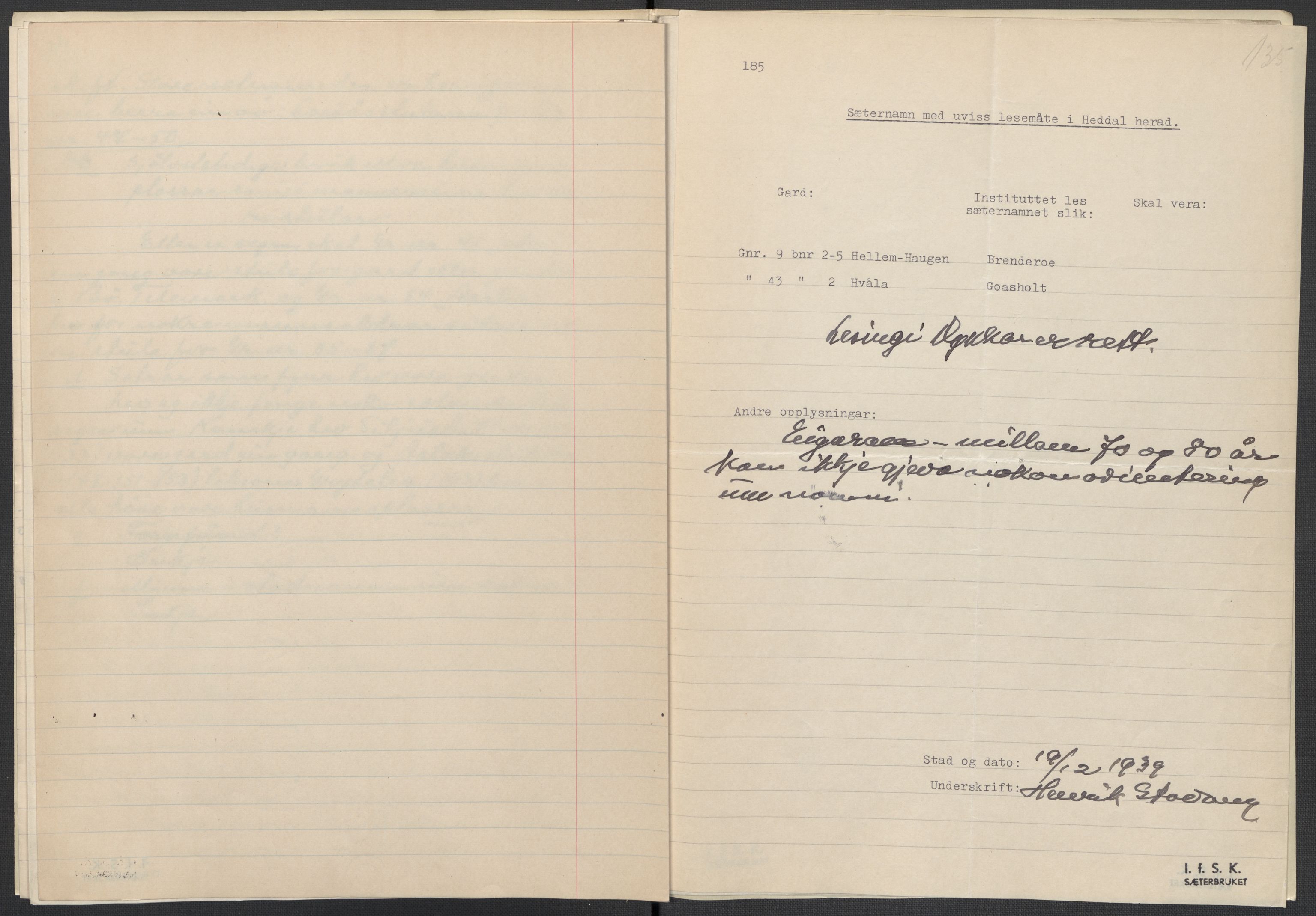 Instituttet for sammenlignende kulturforskning, AV/RA-PA-0424/F/Fc/L0007/0002: Eske B7: / Telemark (perm XVII), 1934-1937, p. 135