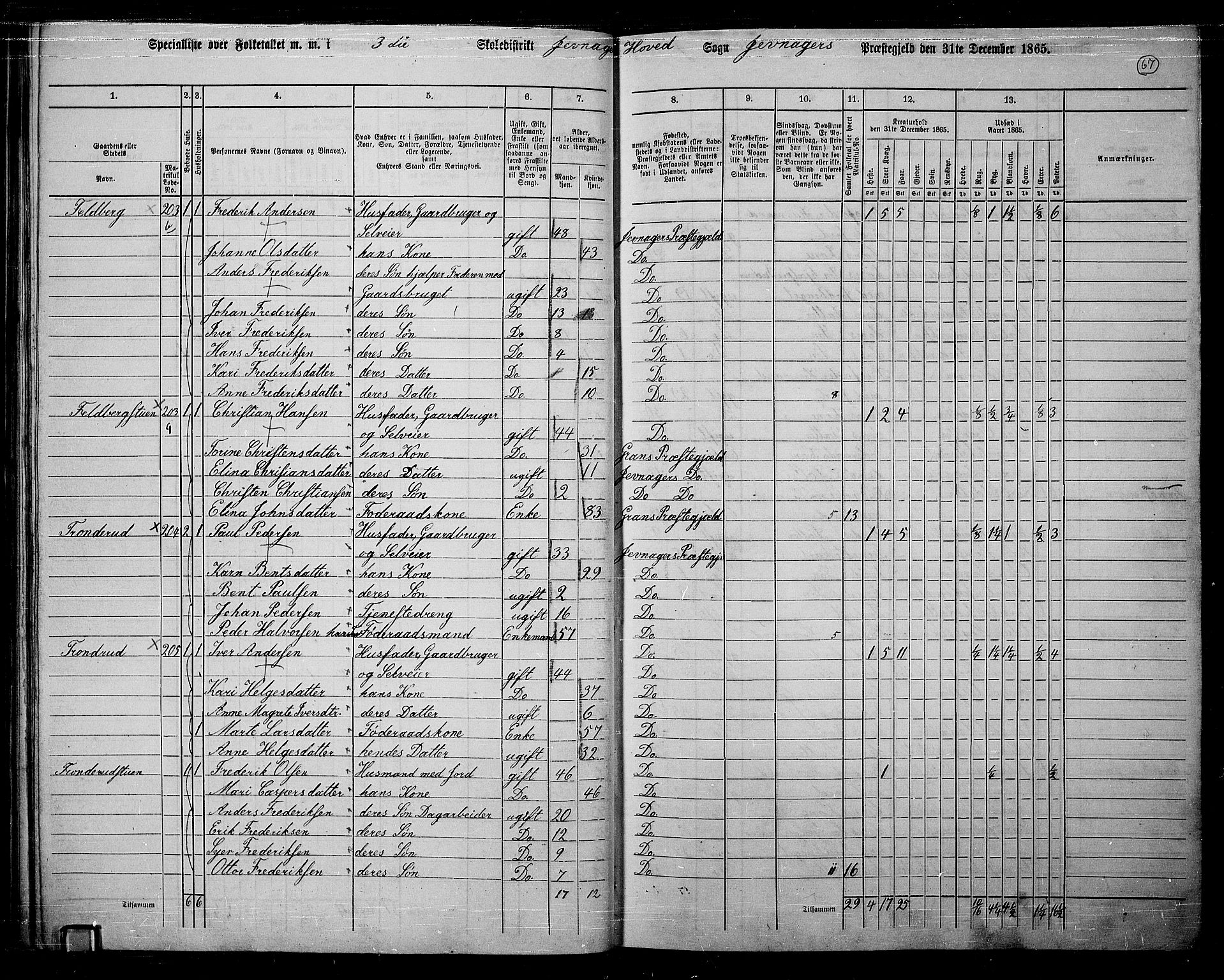 RA, 1865 census for Jevnaker, 1865, p. 65