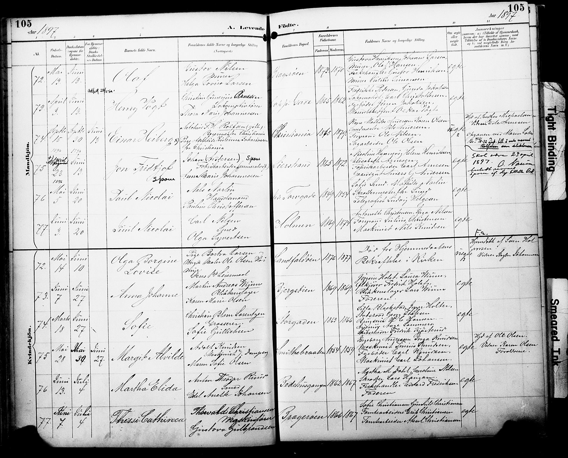Bragernes kirkebøker, SAKO/A-6/F/Fb/L0008: Parish register (official) no. II 8, 1894-1902, p. 105
