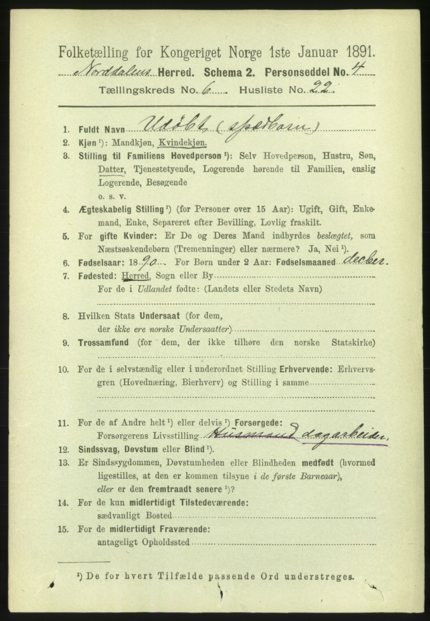 RA, 1891 census for 1524 Norddal, 1891, p. 1271