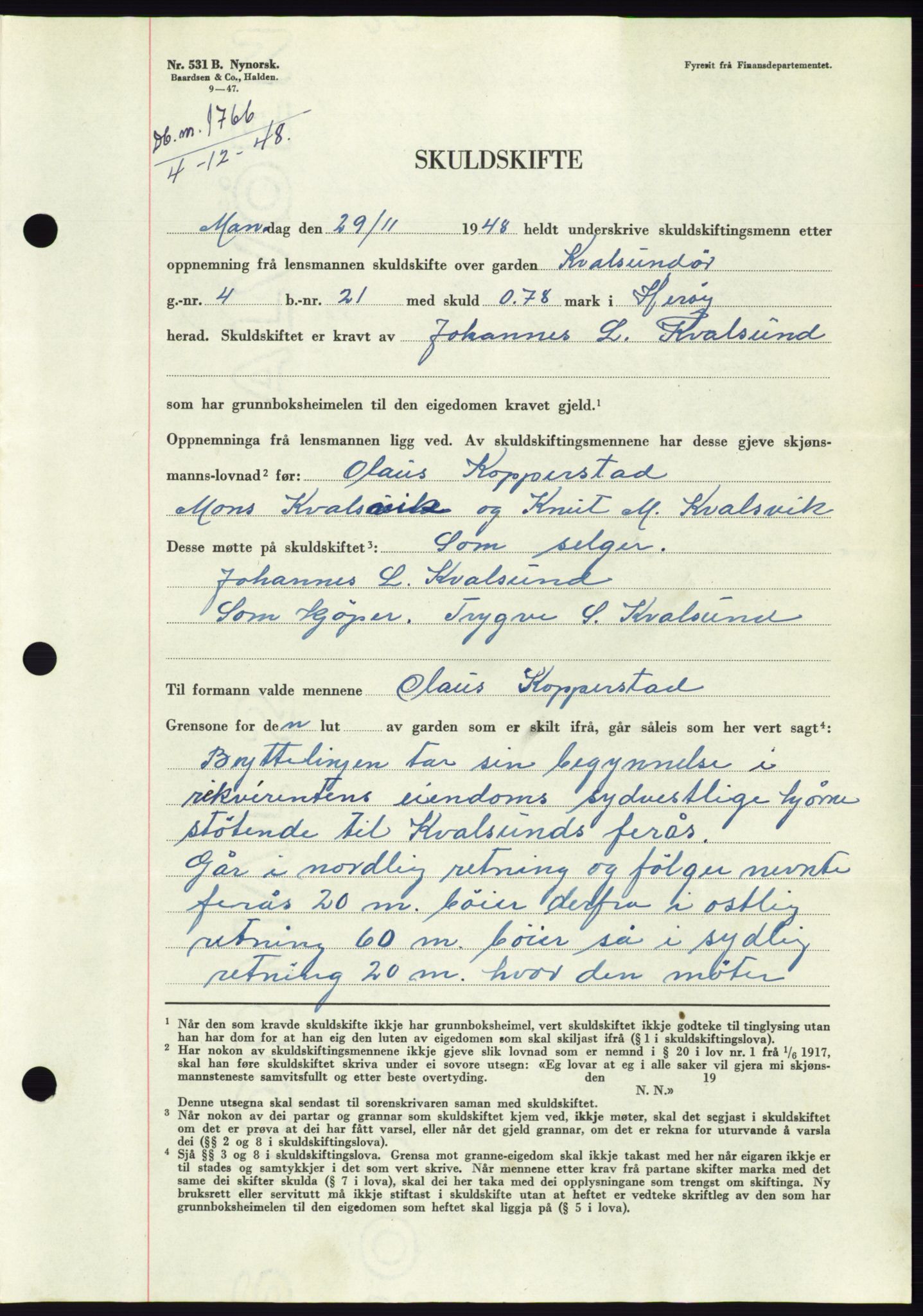 Søre Sunnmøre sorenskriveri, AV/SAT-A-4122/1/2/2C/L0083: Mortgage book no. 9A, 1948-1949, Diary no: : 1766/1948