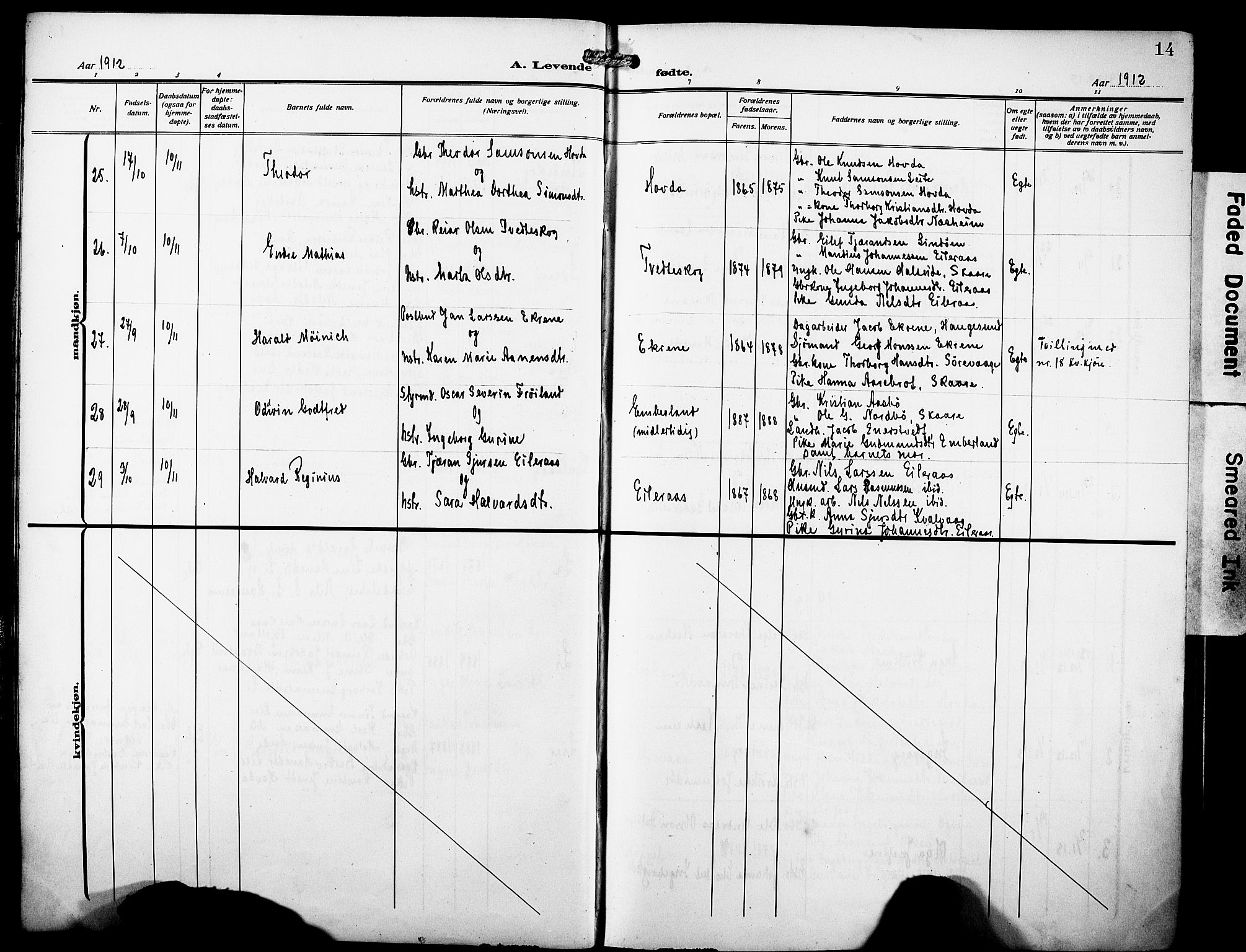 Sveio Sokneprestembete, AV/SAB-A-78501/H/Hab: Parish register (copy) no. A 5, 1911-1926, p. 14