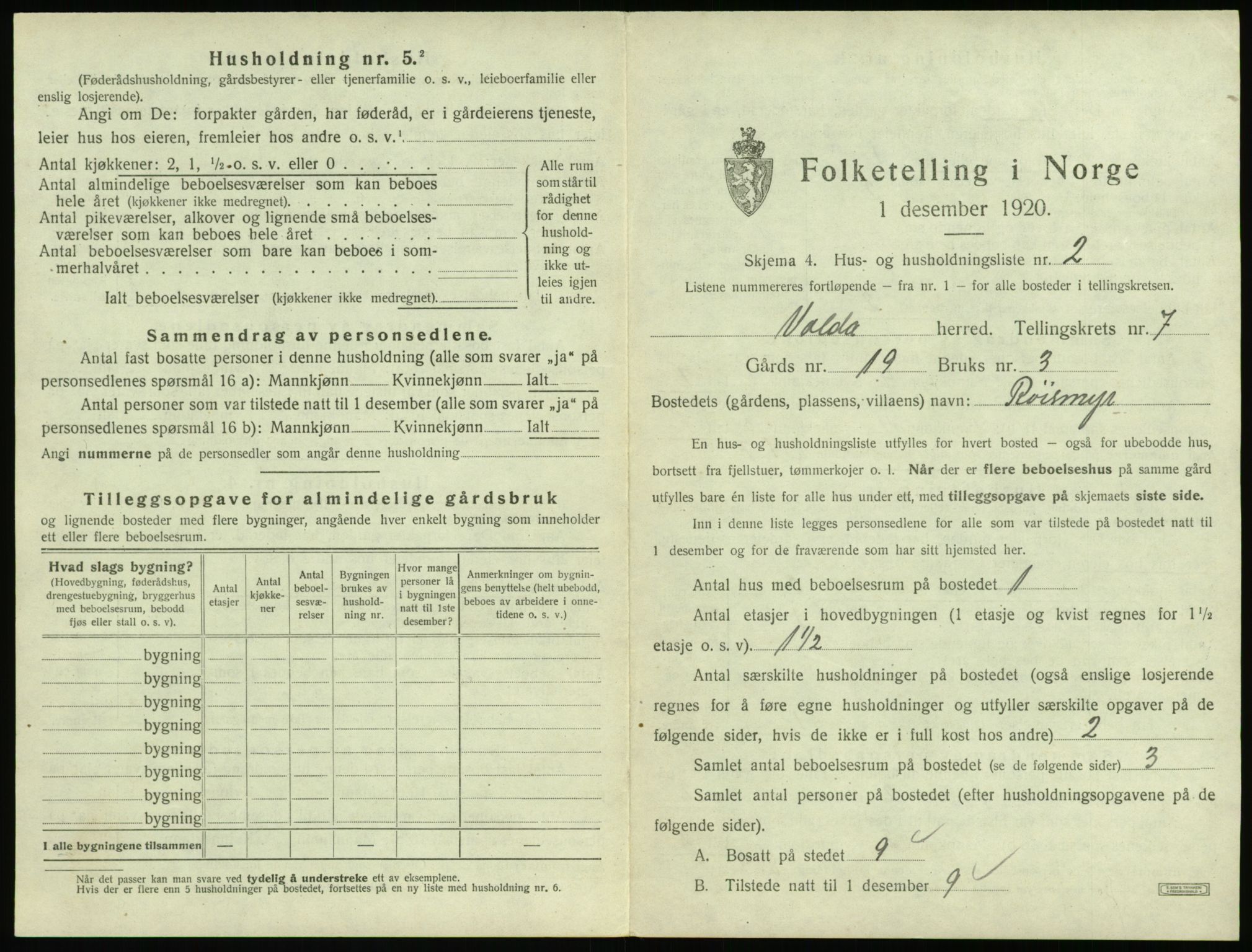 SAT, 1920 census for Volda, 1920, p. 674