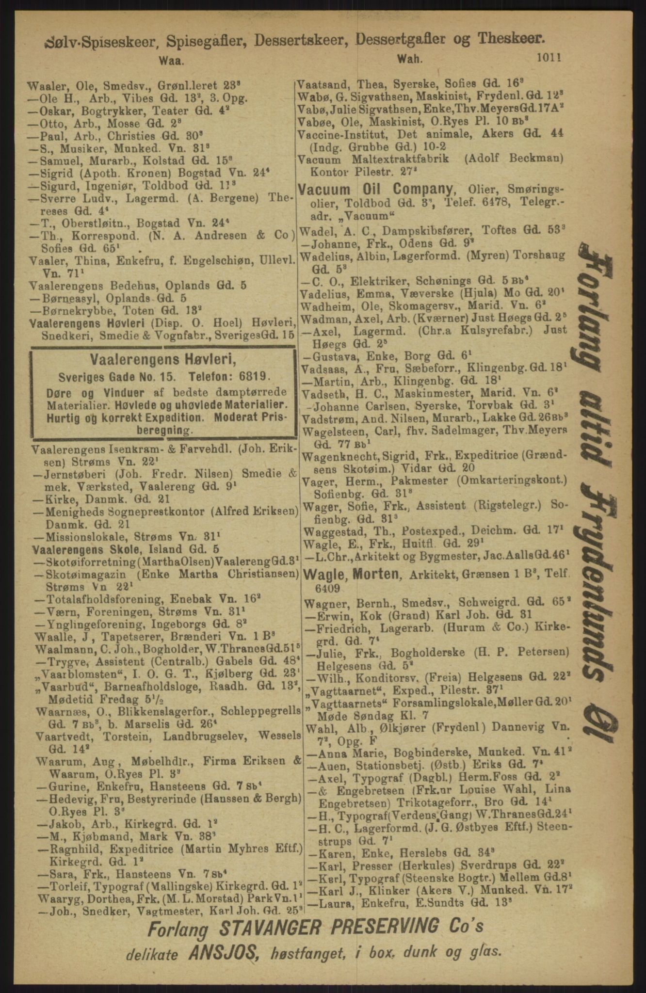Kristiania/Oslo adressebok, PUBL/-, 1911, p. 1011