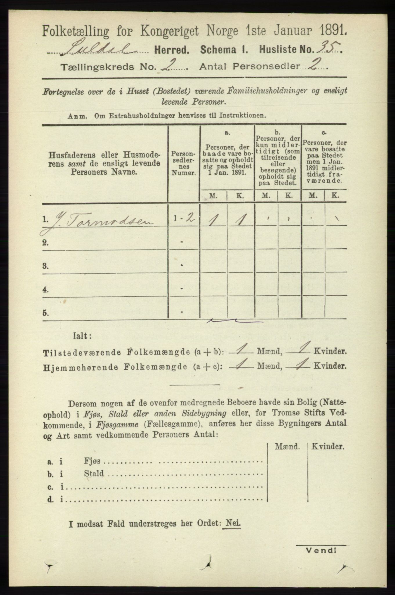 RA, 1891 census for 1134 Suldal, 1891, p. 229