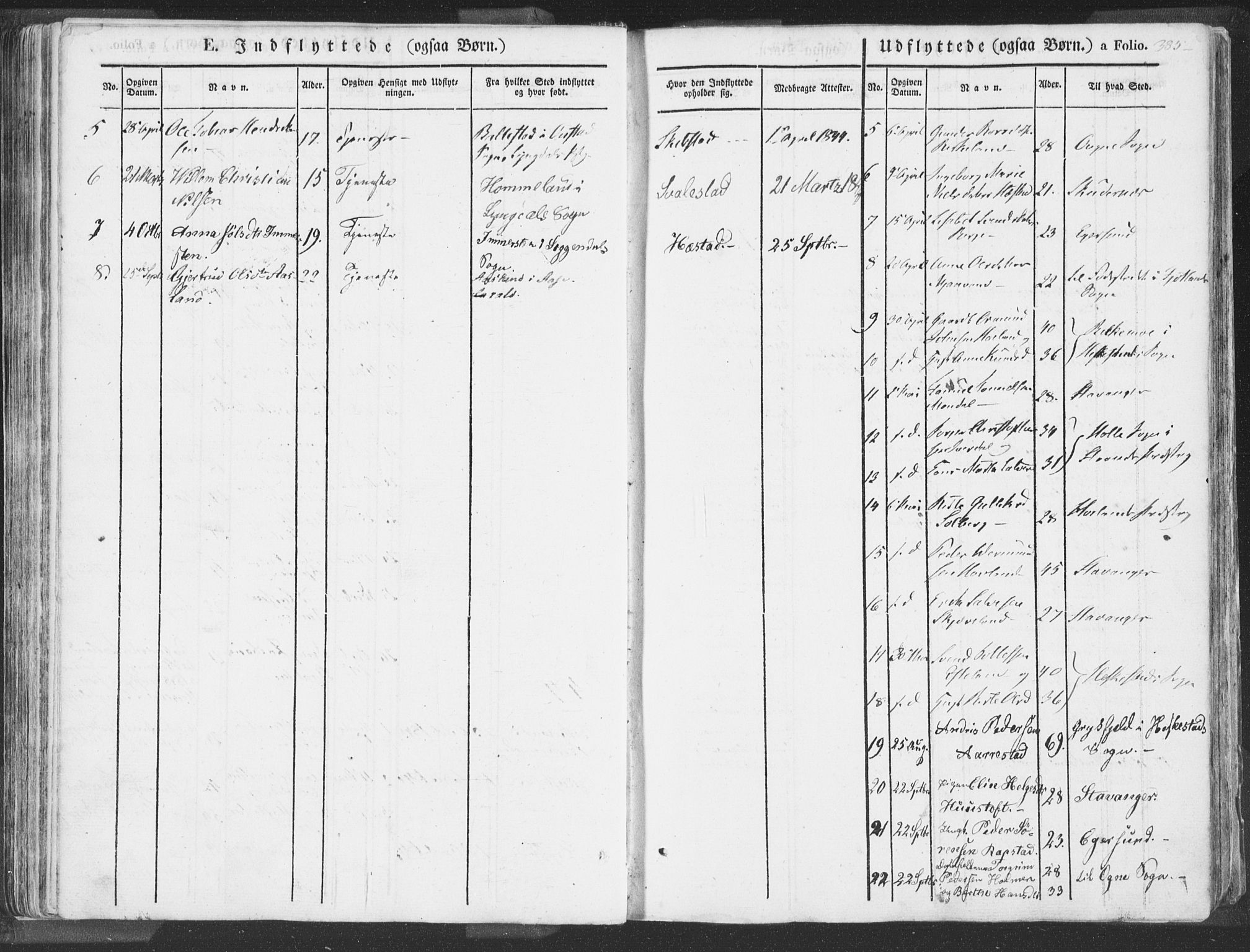 Helleland sokneprestkontor, AV/SAST-A-101810: Parish register (official) no. A 6.2, 1834-1863, p. 385