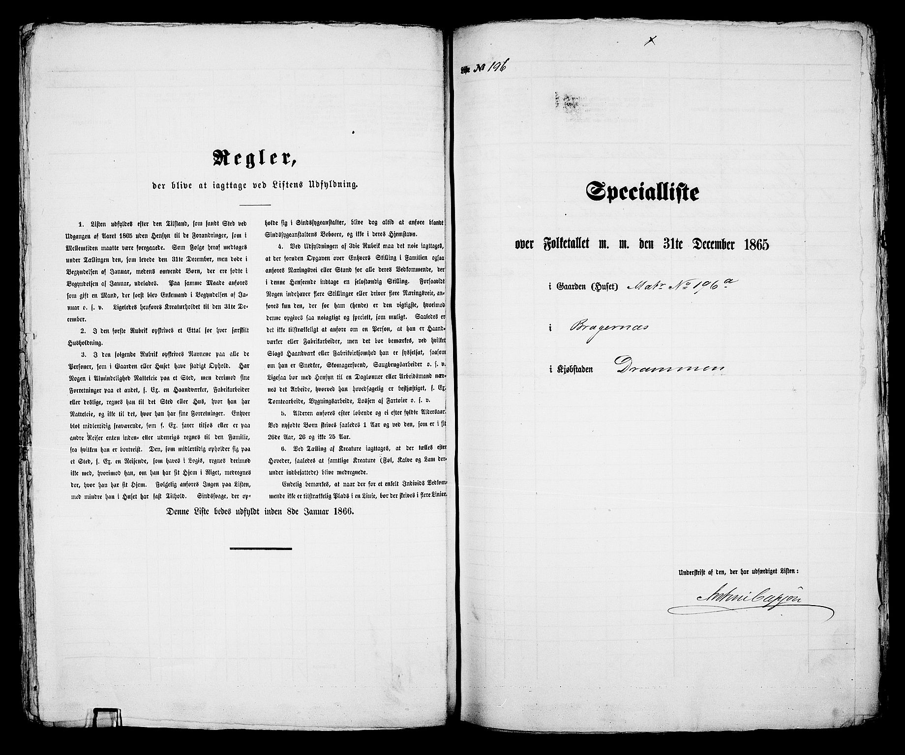 RA, 1865 census for Bragernes in Drammen, 1865, p. 418