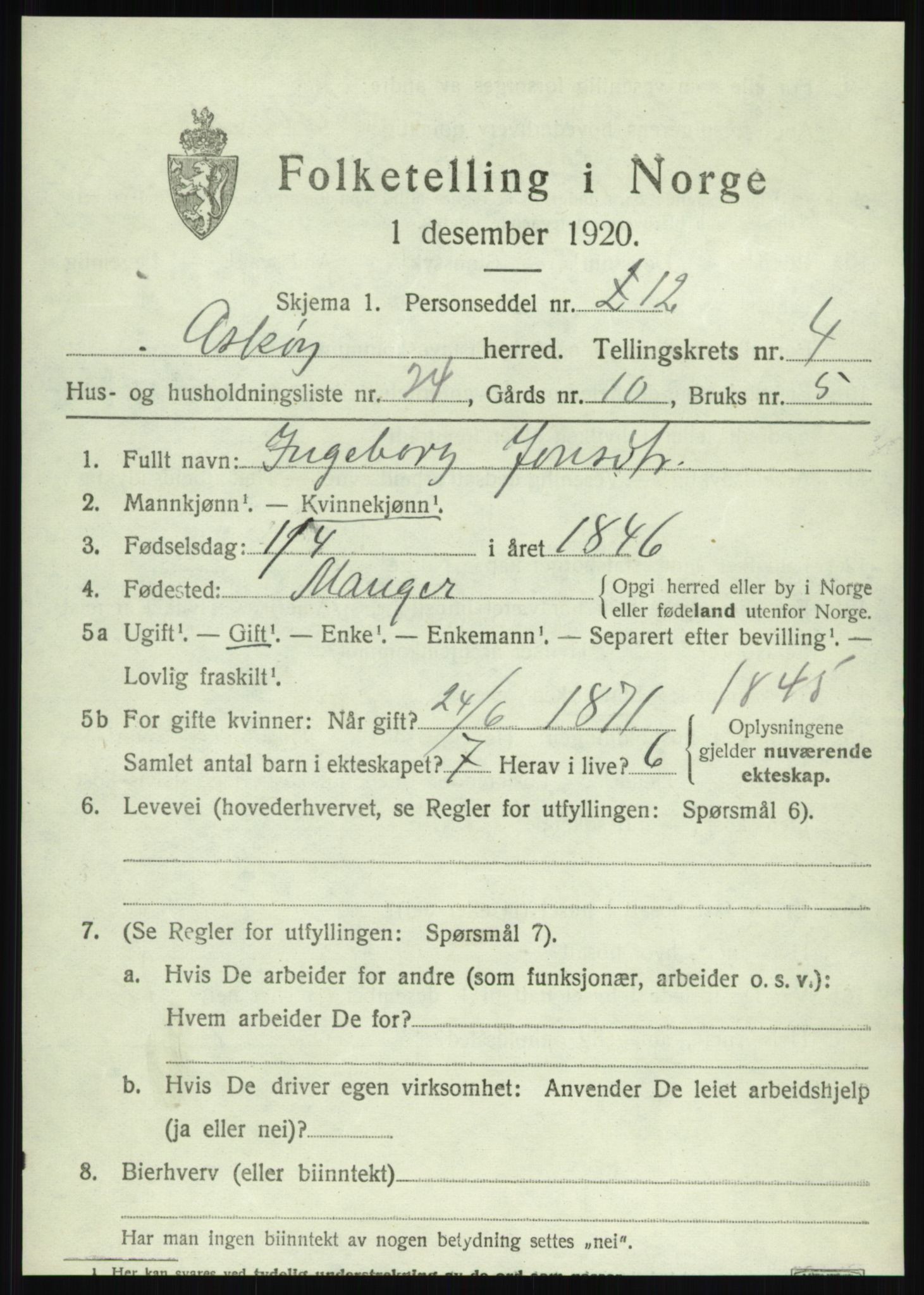 SAB, 1920 census for Askøy, 1920, p. 7918