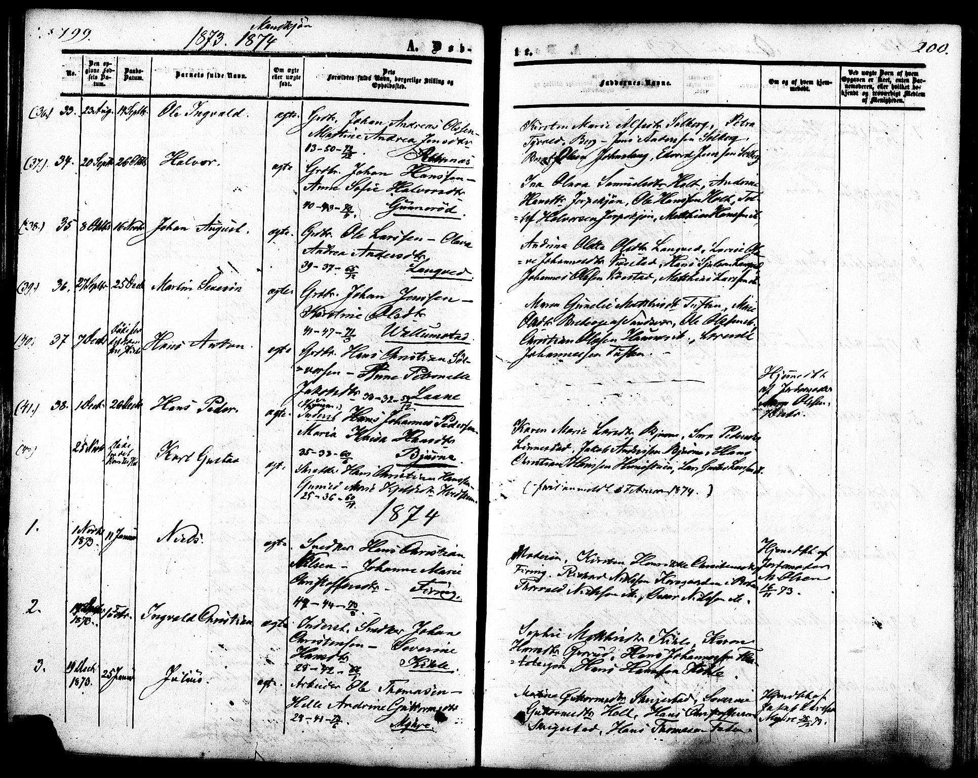 Ramnes kirkebøker, SAKO/A-314/F/Fa/L0006: Parish register (official) no. I 6, 1862-1877, p. 199-200