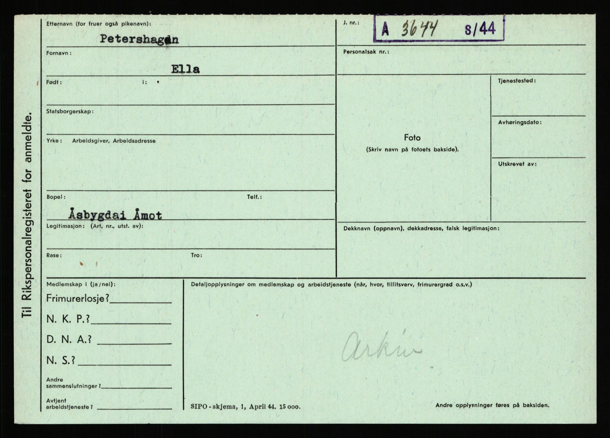 Statspolitiet - Hovedkontoret / Osloavdelingen, AV/RA-S-1329/C/Ca/L0012: Oanæs - Quistgaard	, 1943-1945, p. 4444