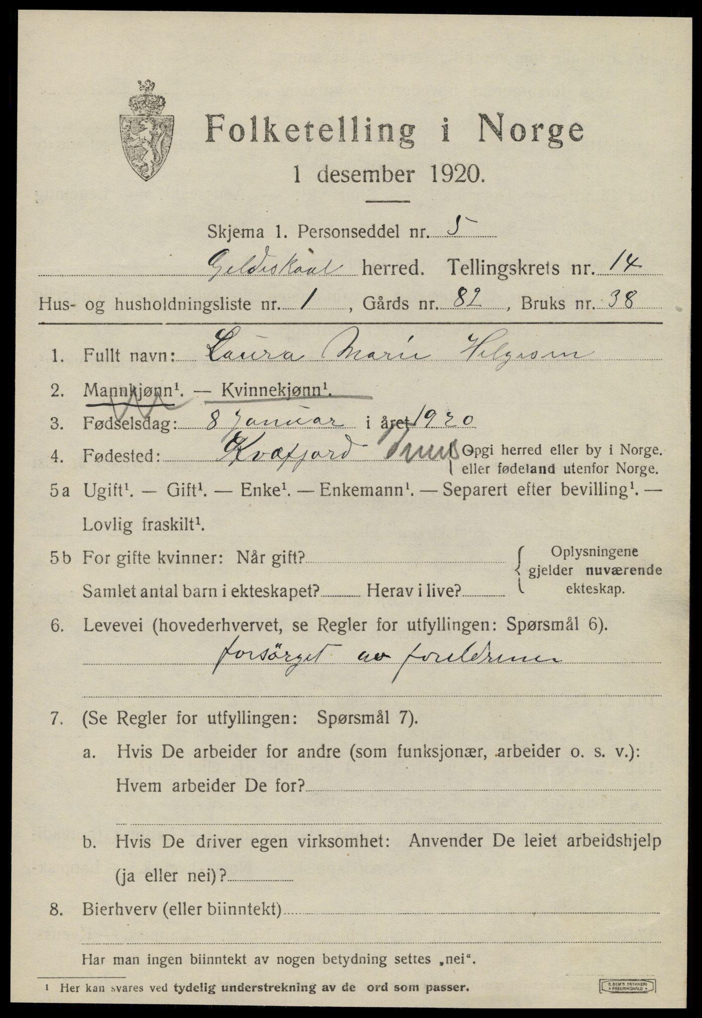 SAT, 1920 census for Gildeskål, 1920, p. 8944