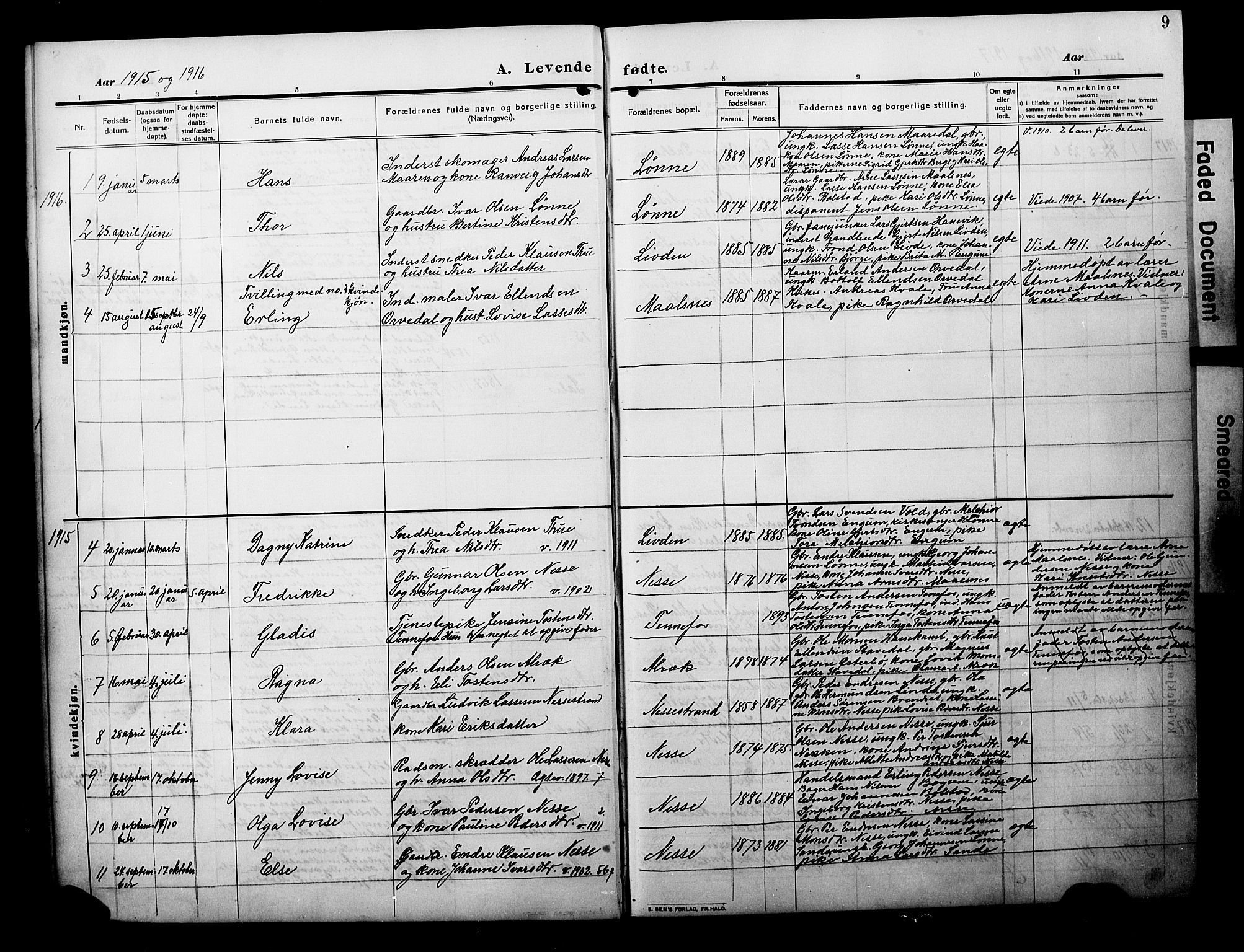 Balestrand sokneprestembete, AV/SAB-A-79601/H/Hab/Habc/L0004: Parish register (copy) no. C 4, 1909-1929, p. 9