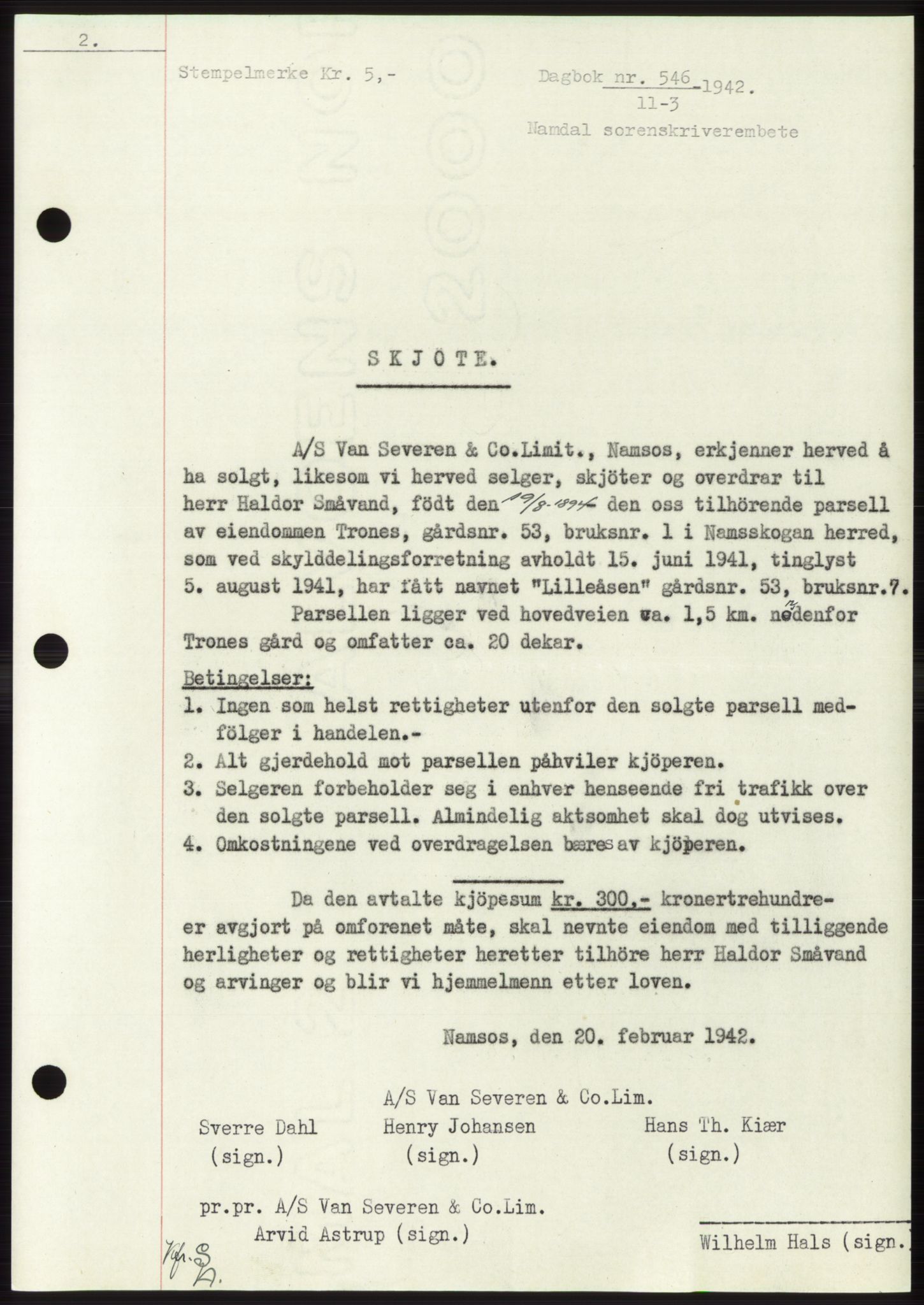 Namdal sorenskriveri, SAT/A-4133/1/2/2C: Mortgage book no. -, 1941-1942, Diary no: : 546/1942
