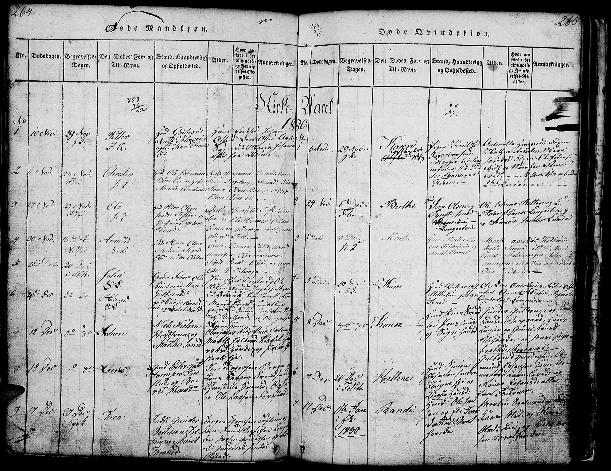 Gausdal prestekontor, SAH/PREST-090/H/Ha/Hab/L0001: Parish register (copy) no. 1, 1817-1848, p. 264-265