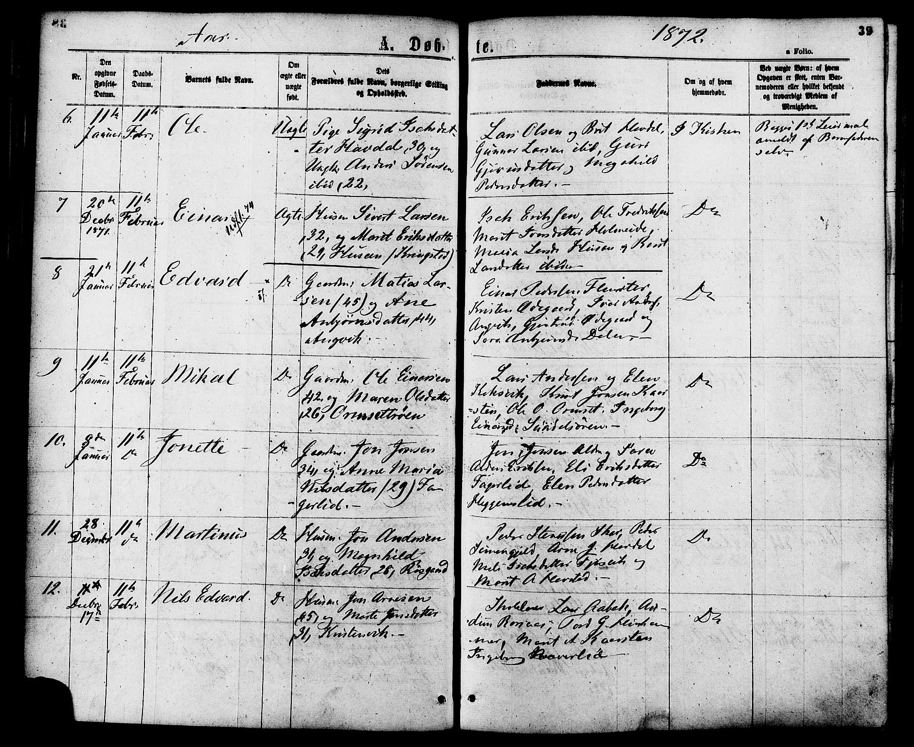 Ministerialprotokoller, klokkerbøker og fødselsregistre - Møre og Romsdal, AV/SAT-A-1454/586/L0986: Parish register (official) no. 586A12, 1867-1878, p. 39