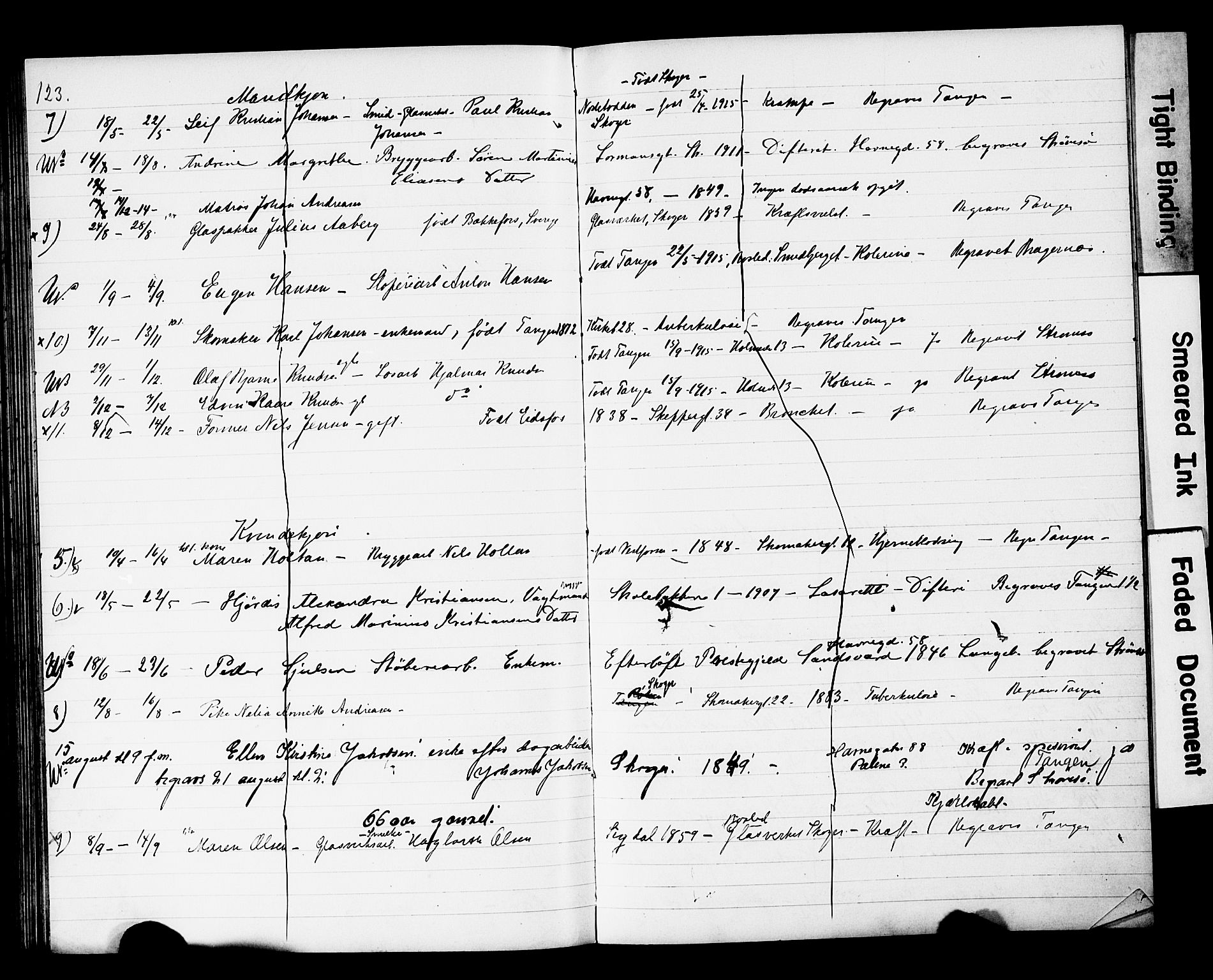 Strømsø kirkebøker, AV/SAKO-A-246/Y/Yb/L0002: Parish register draft no. II 2, 1907-1915, p. 123