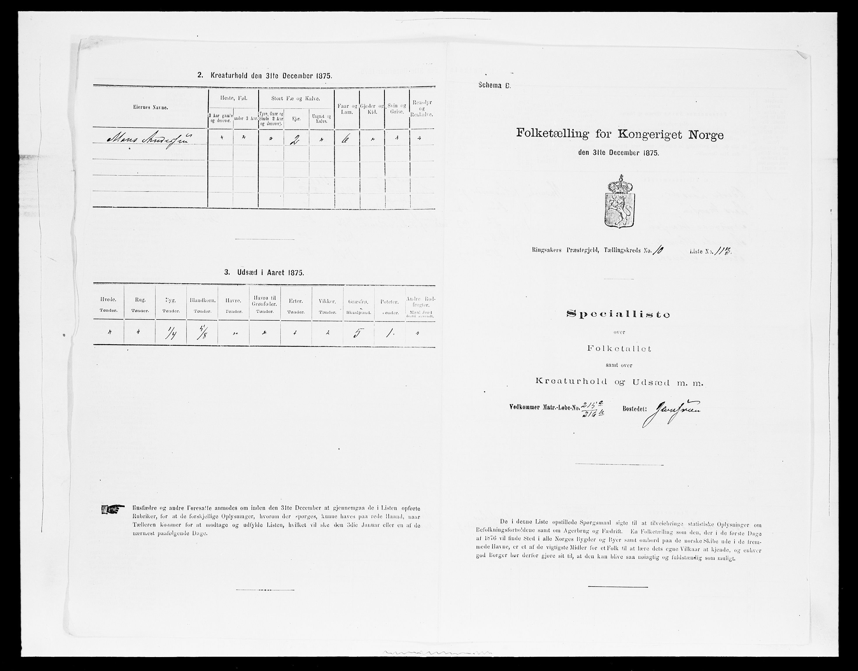 SAH, 1875 census for 0412P Ringsaker, 1875, p. 2158