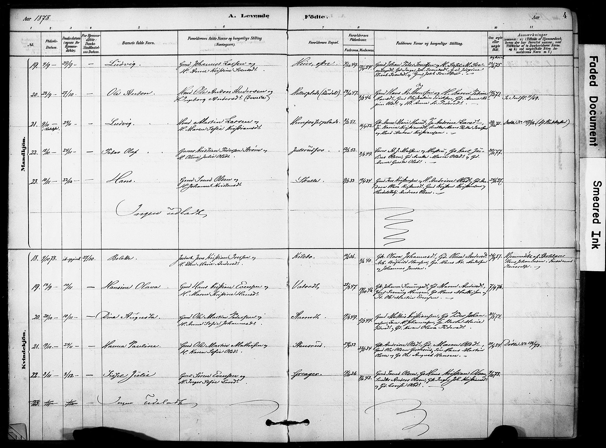 Rakkestad prestekontor Kirkebøker, SAO/A-2008/F/Fb/L0001: Parish register (official) no. II 1, 1878-1899, p. 4