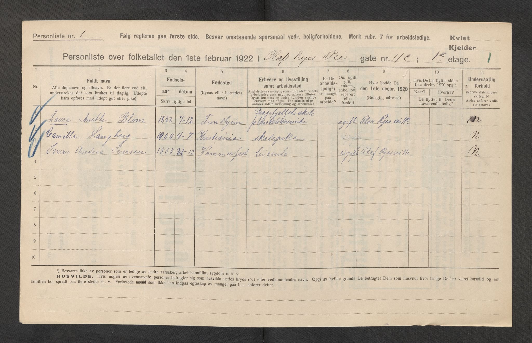 SAB, Municipal Census 1922 for Bergen, 1922, p. 30215